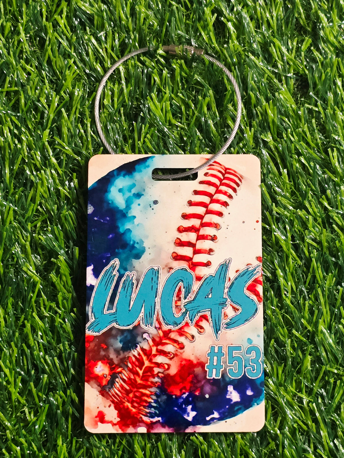 Custom Watercolor Rectangle Baseball Bag Tag