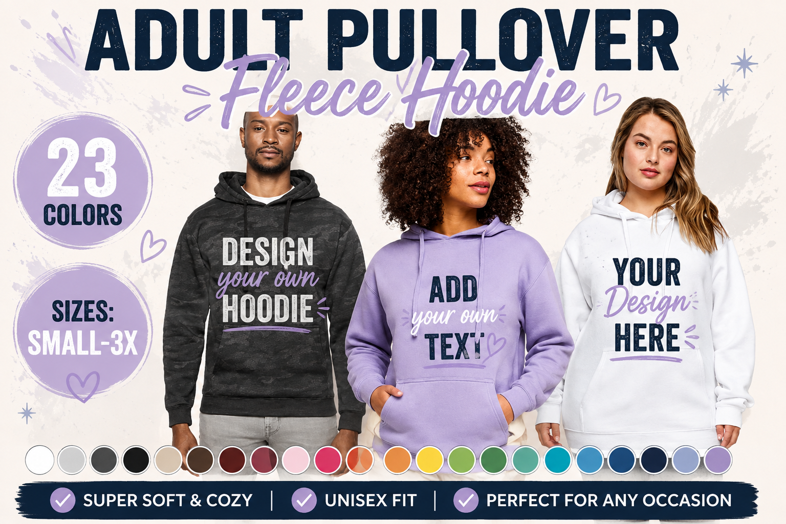 Custom Adult Pullover Fleece Hoodie