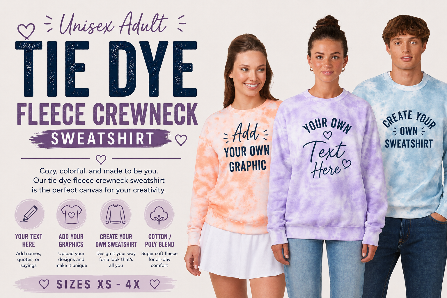 Custom Unisex Adult Tie Dye Fleece Crewneck Sweatshirt