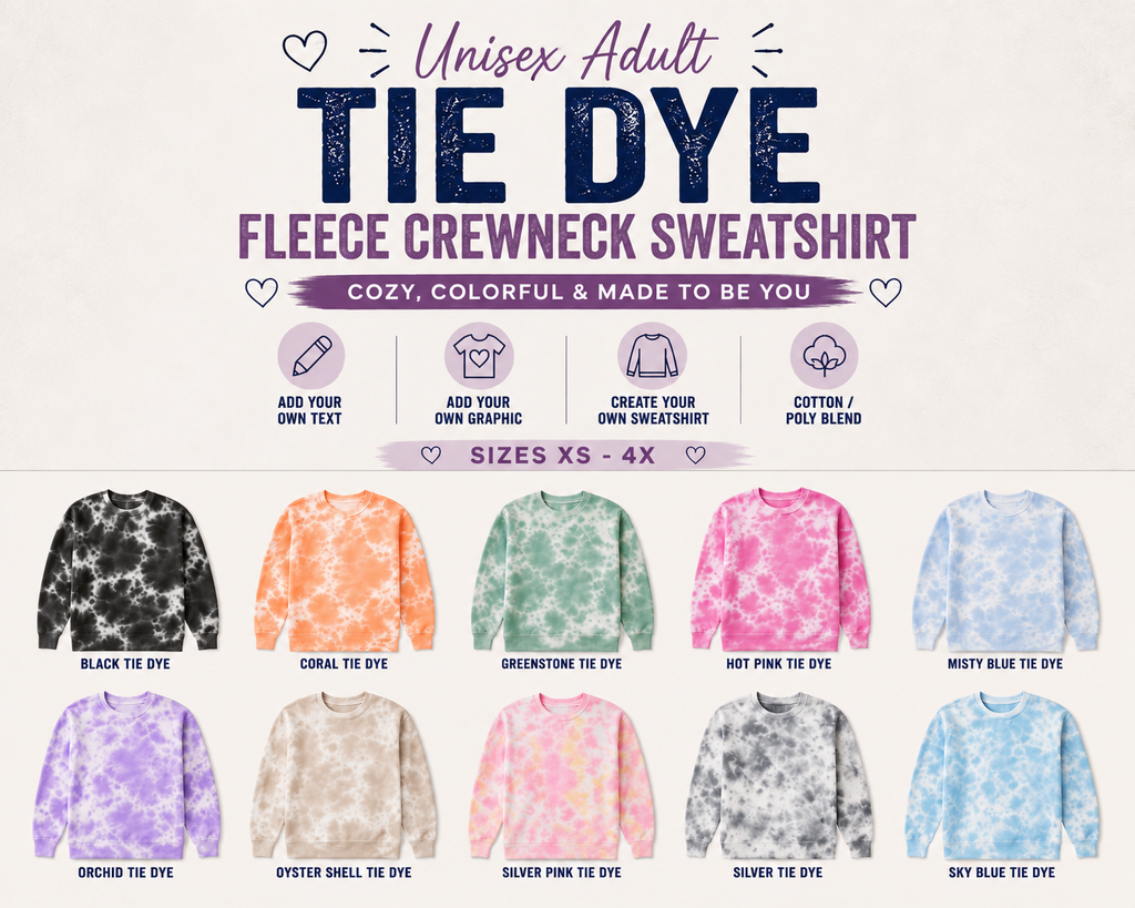 Custom Unisex Adult Tie Dye Fleece Crewneck Sweatshirt