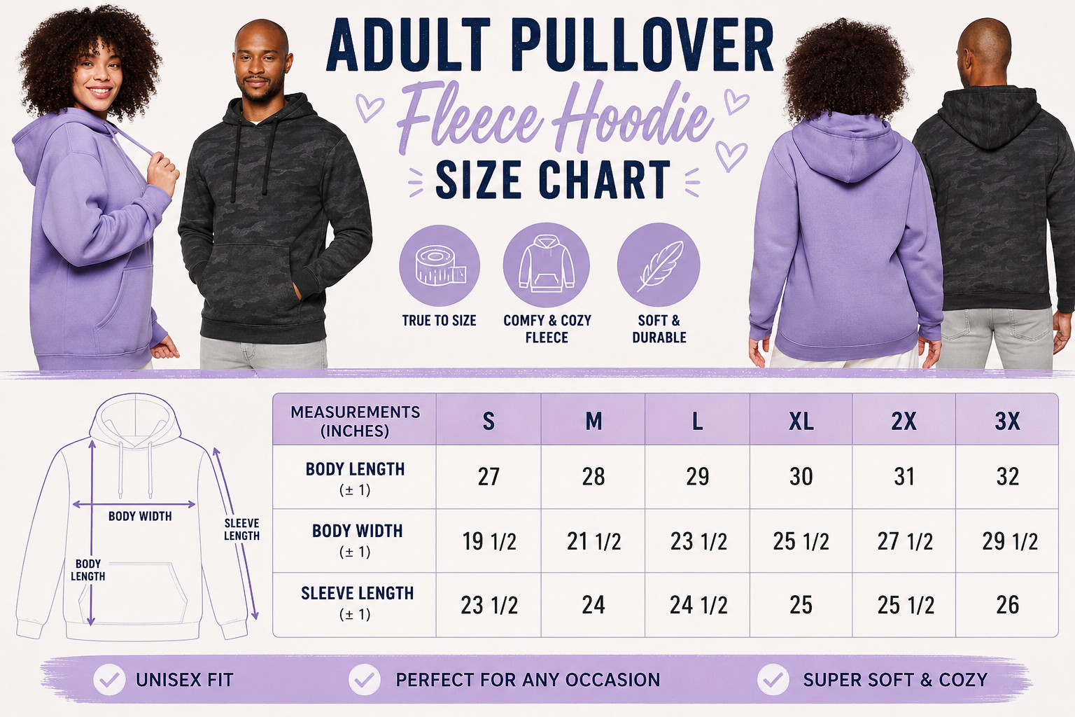 Custom Adult Pullover Fleece Hoodie