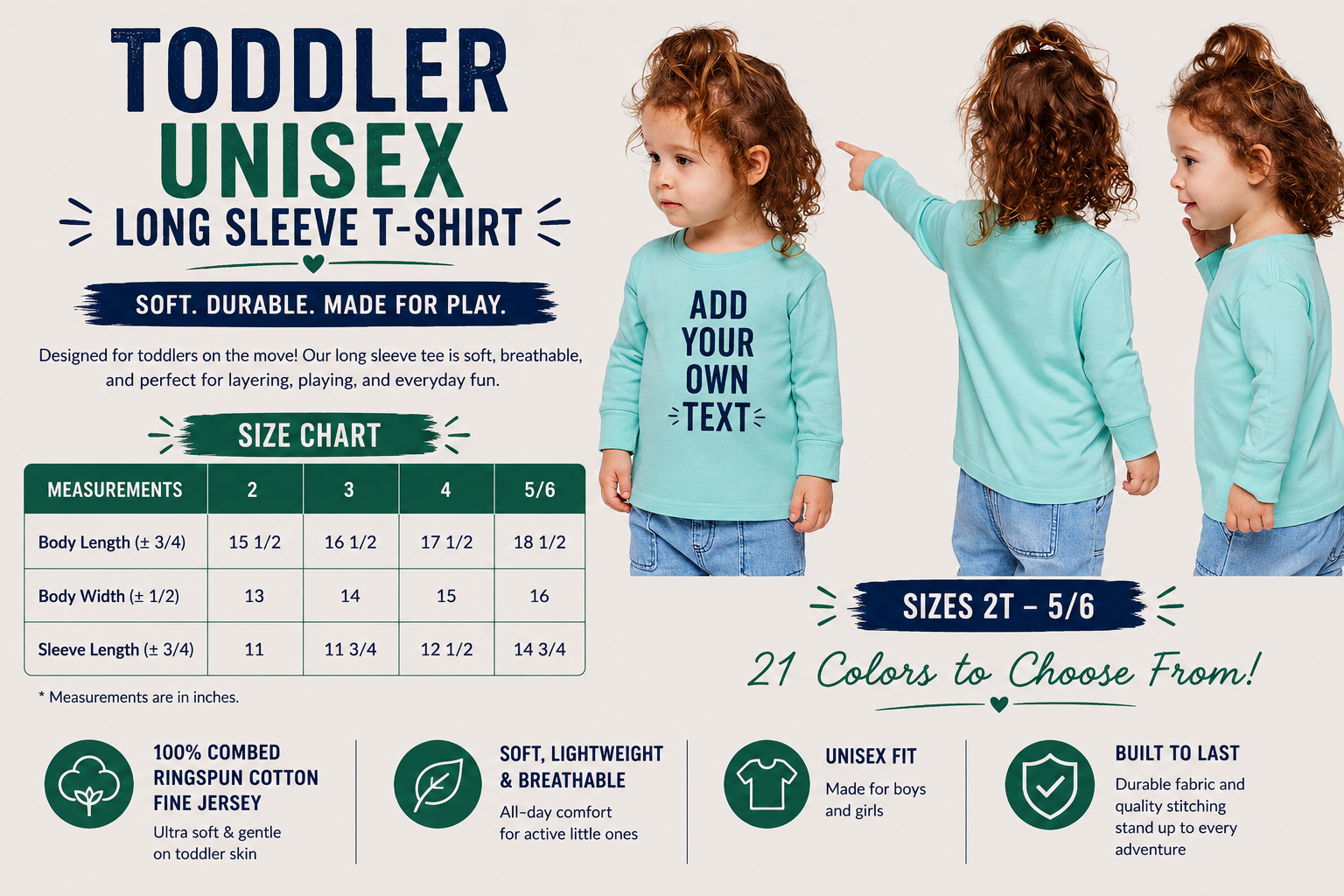 Custom Toddler Jersey Long Sleeve T-Shirt