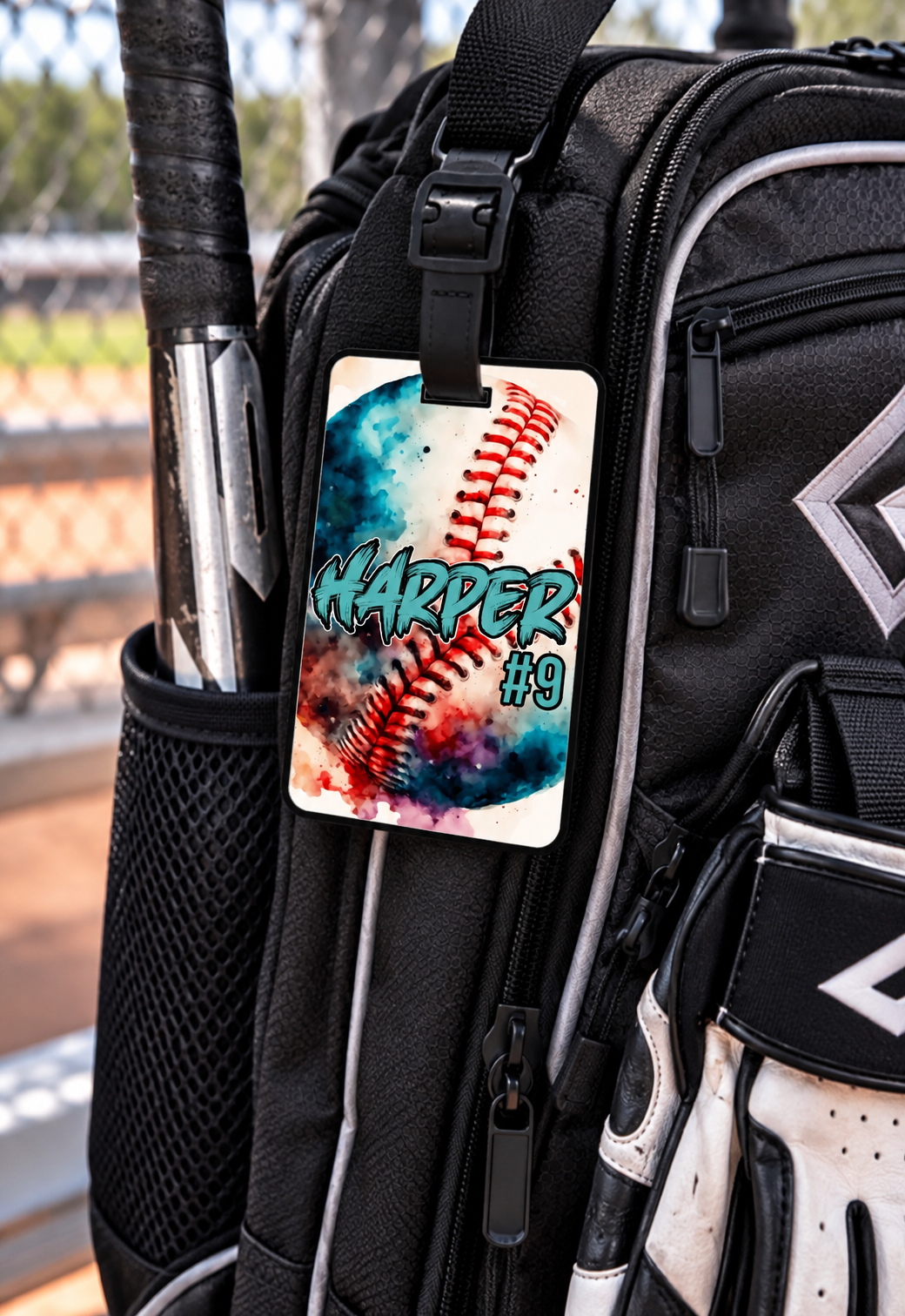 Custom Watercolor Rectangle Baseball Bag Tag