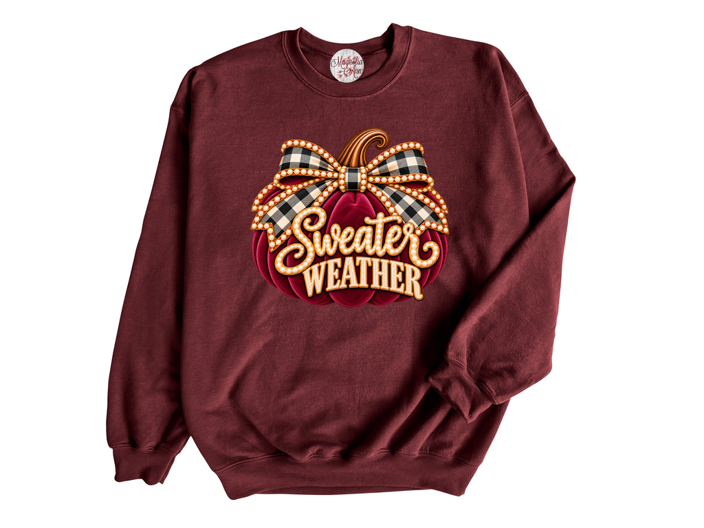 Sweater Weather Velvet Pumpkin Pullover Sweatshirt