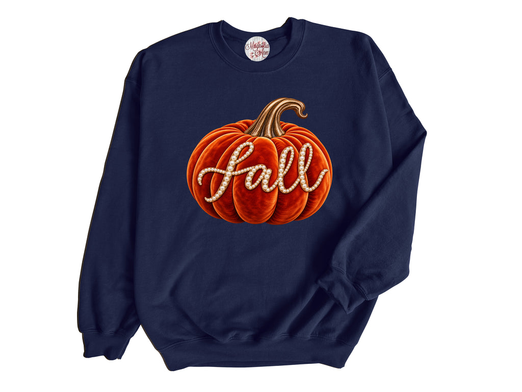 Fall Velvet Pumpkin Pullover Sweatshirt