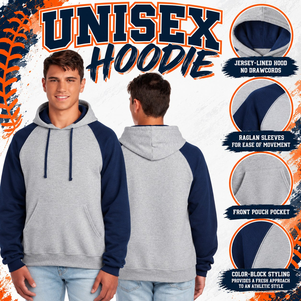 Unisex Color-Block Raglan Hooded Sweatshirt