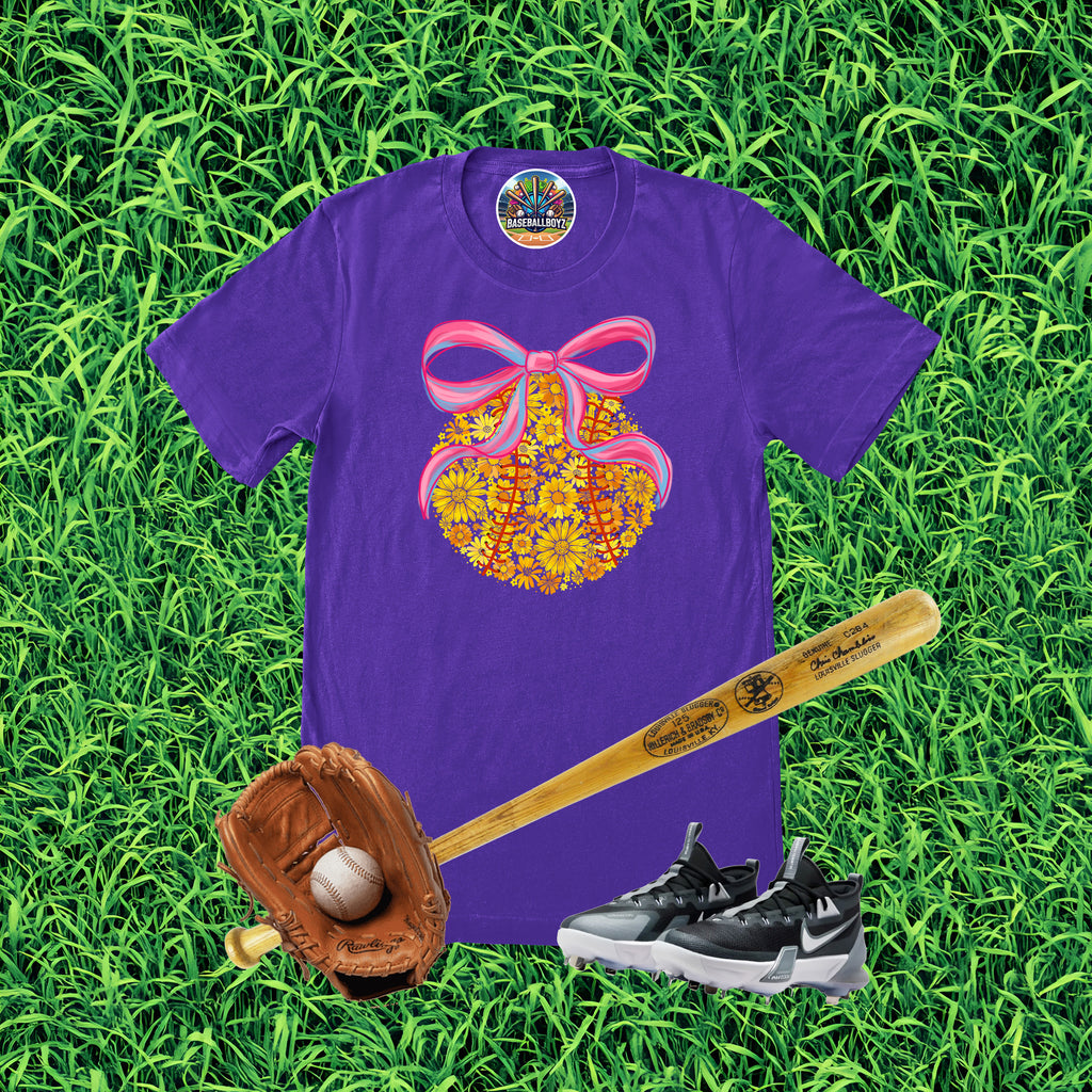 Softball Floral Bow Graphic T-Shirt