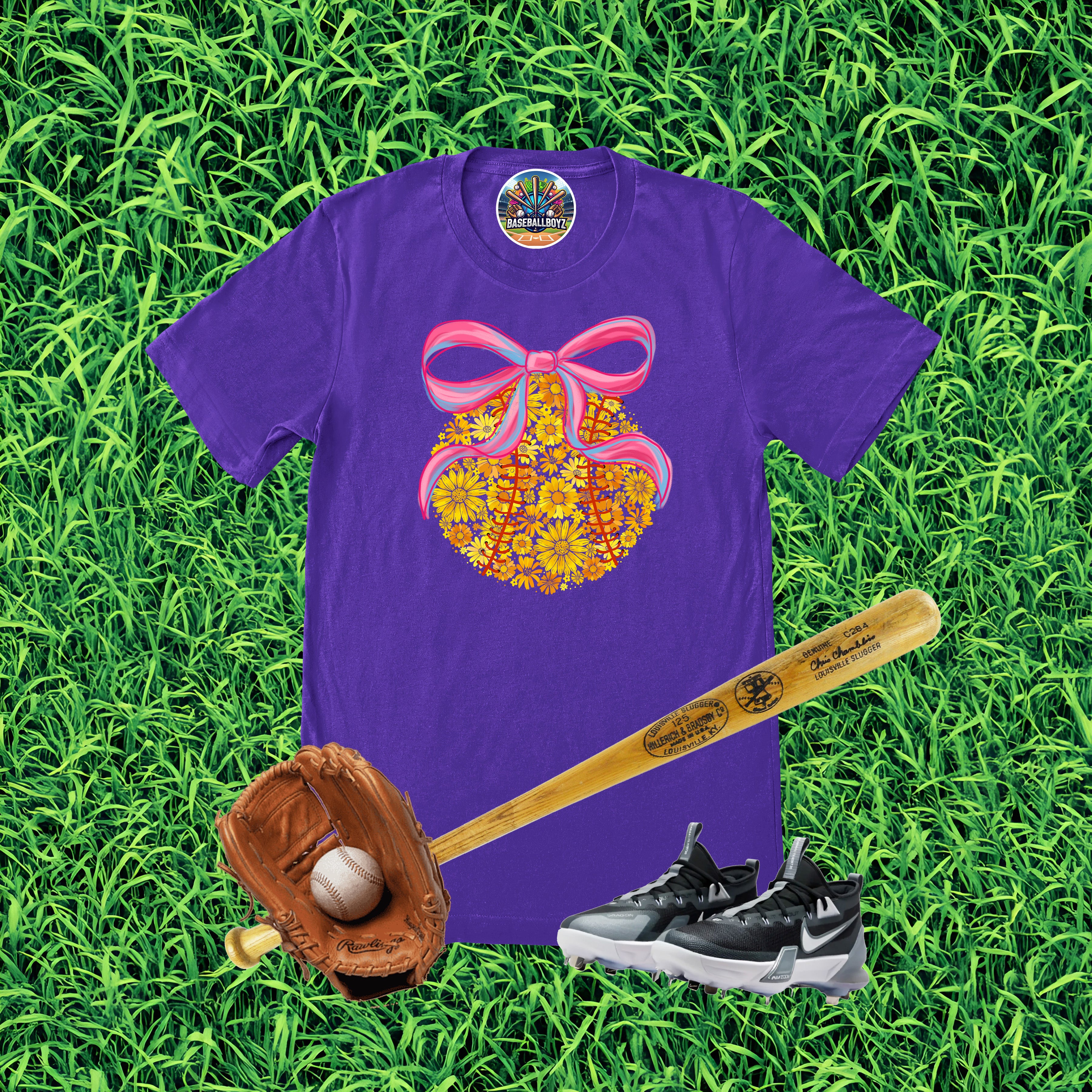 Softball Floral Bow Graphic T-Shirt
