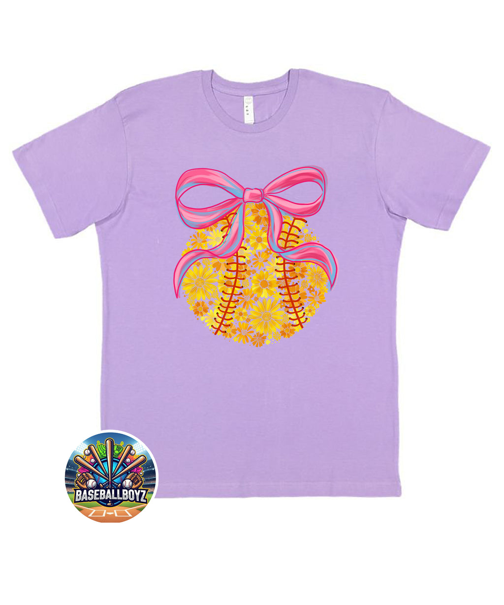 Softball Floral Bow Graphic T-Shirt