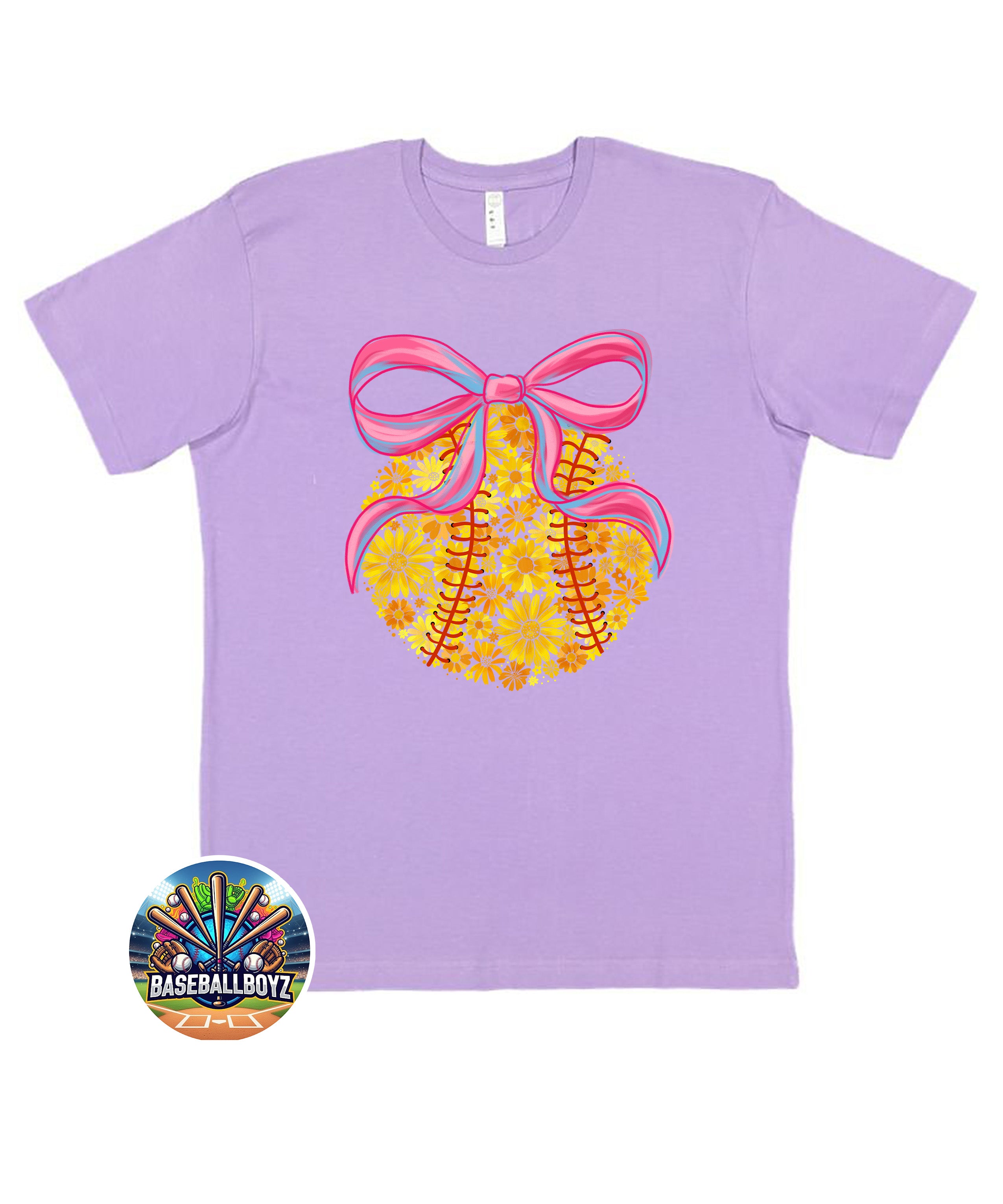 Softball Floral Bow Graphic T-Shirt