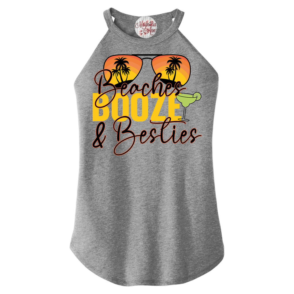 Beaches Booze and Besties Rocker Tank Top