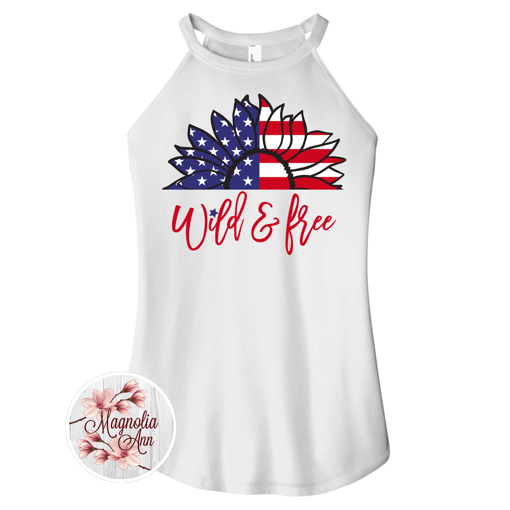 Wild and Free Patriotic Sunflower Rocker Tank Top