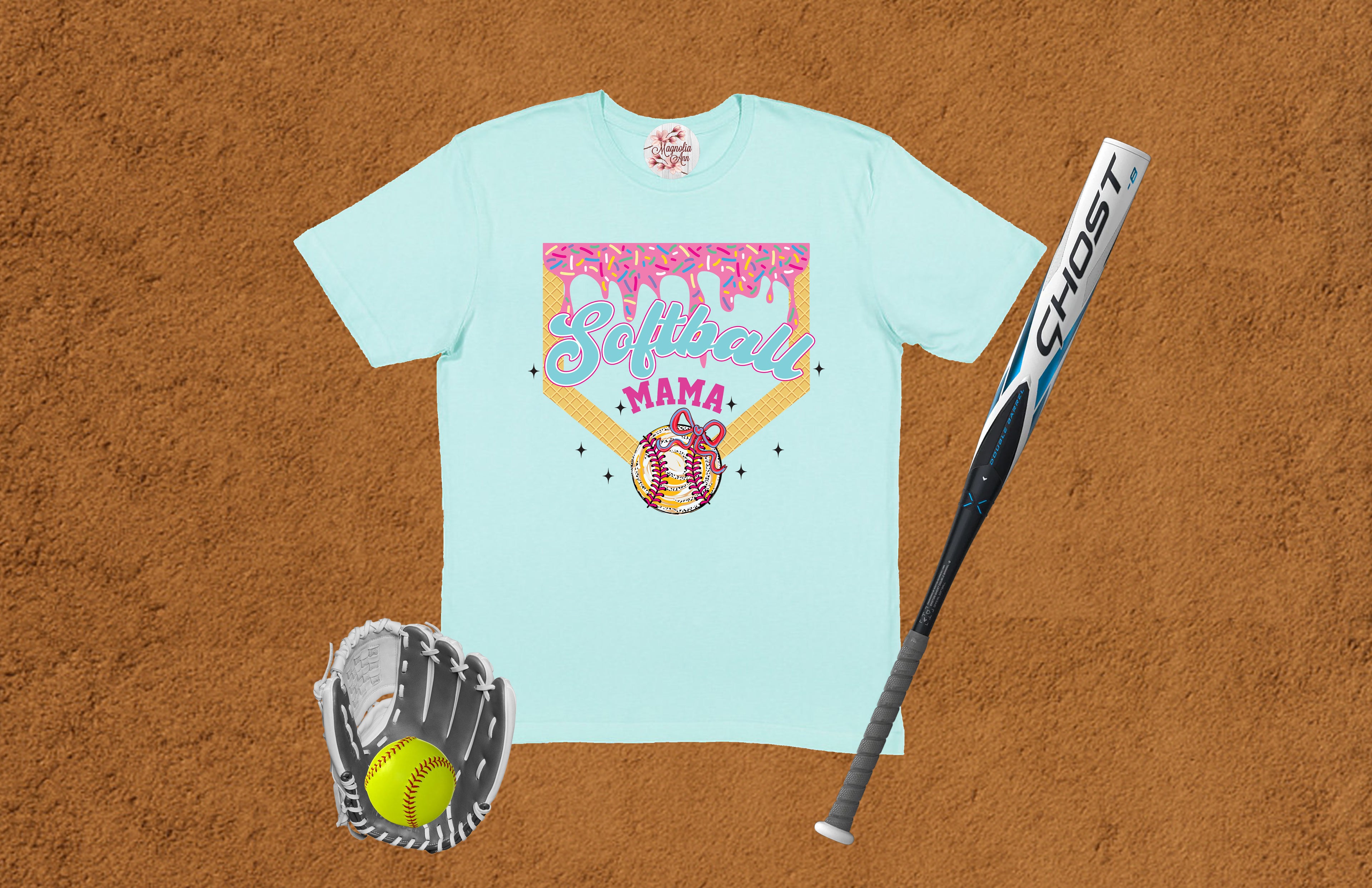 Softball Mama Ice Cream Drip Graphic T-Shirt