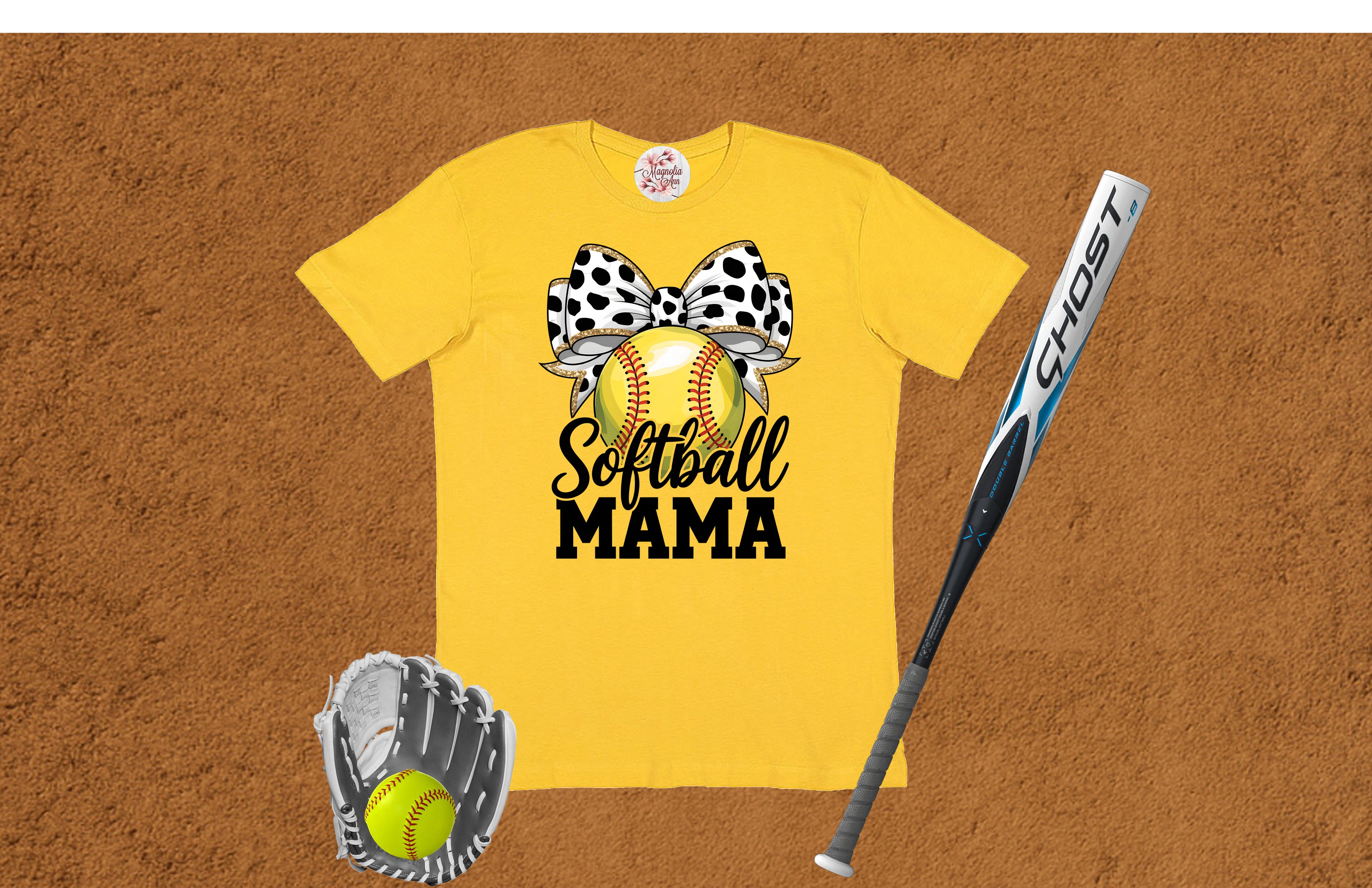 Softball Mama Bow Graphic T-Shirt