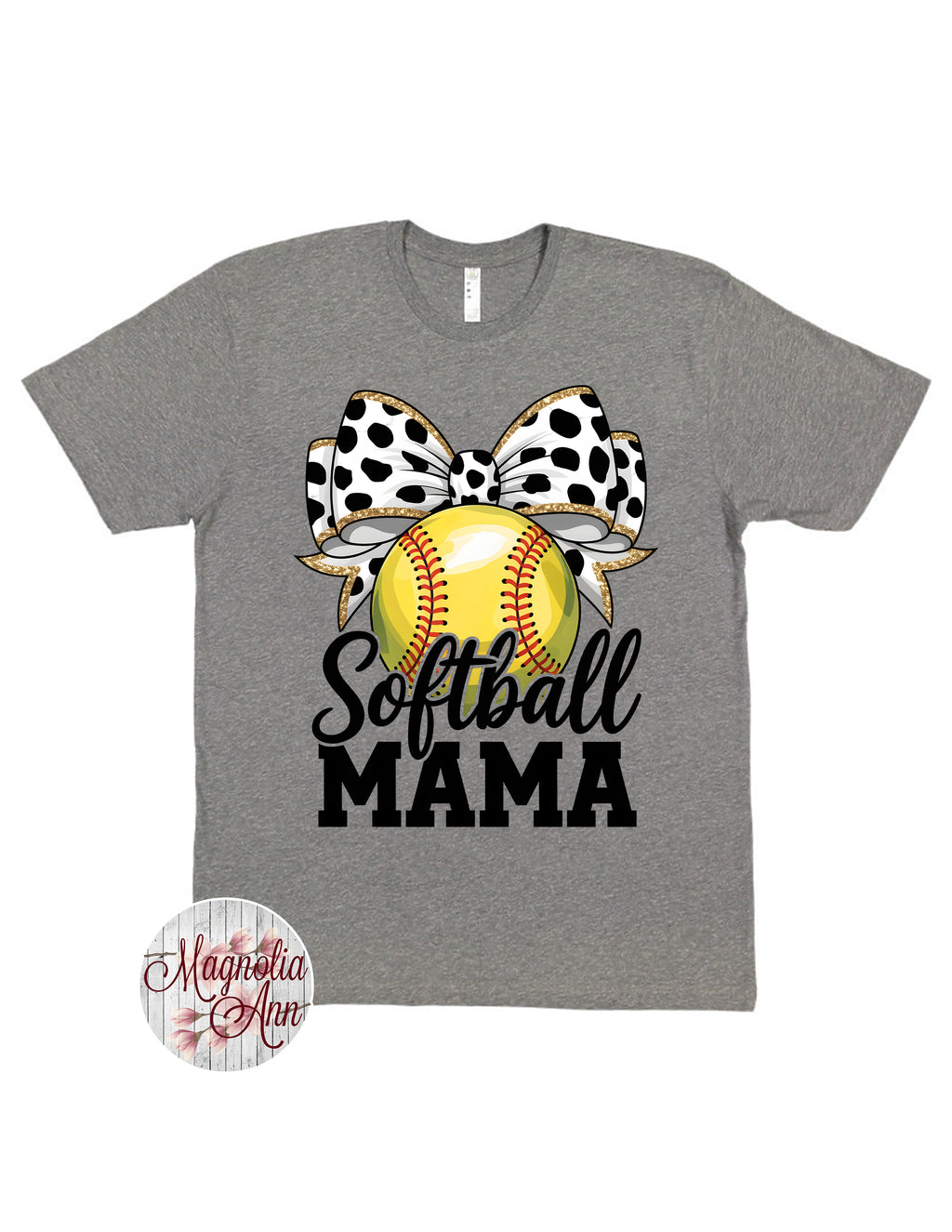 Softball Mama Bow Graphic T-Shirt