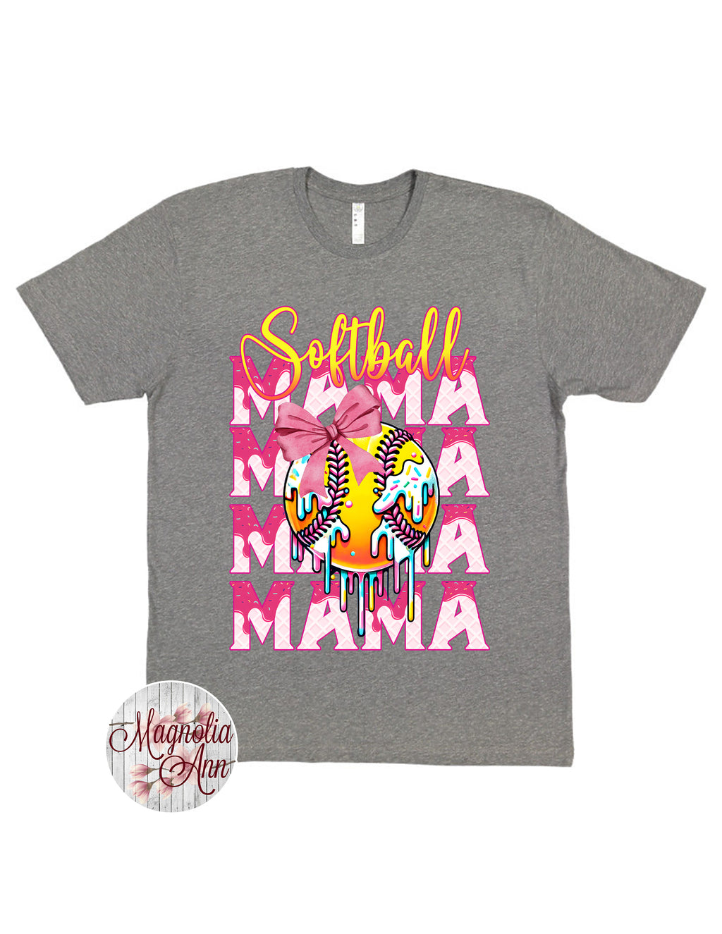 Stacked Softball Mama Ice Cream Drip Graphic T-Shirt