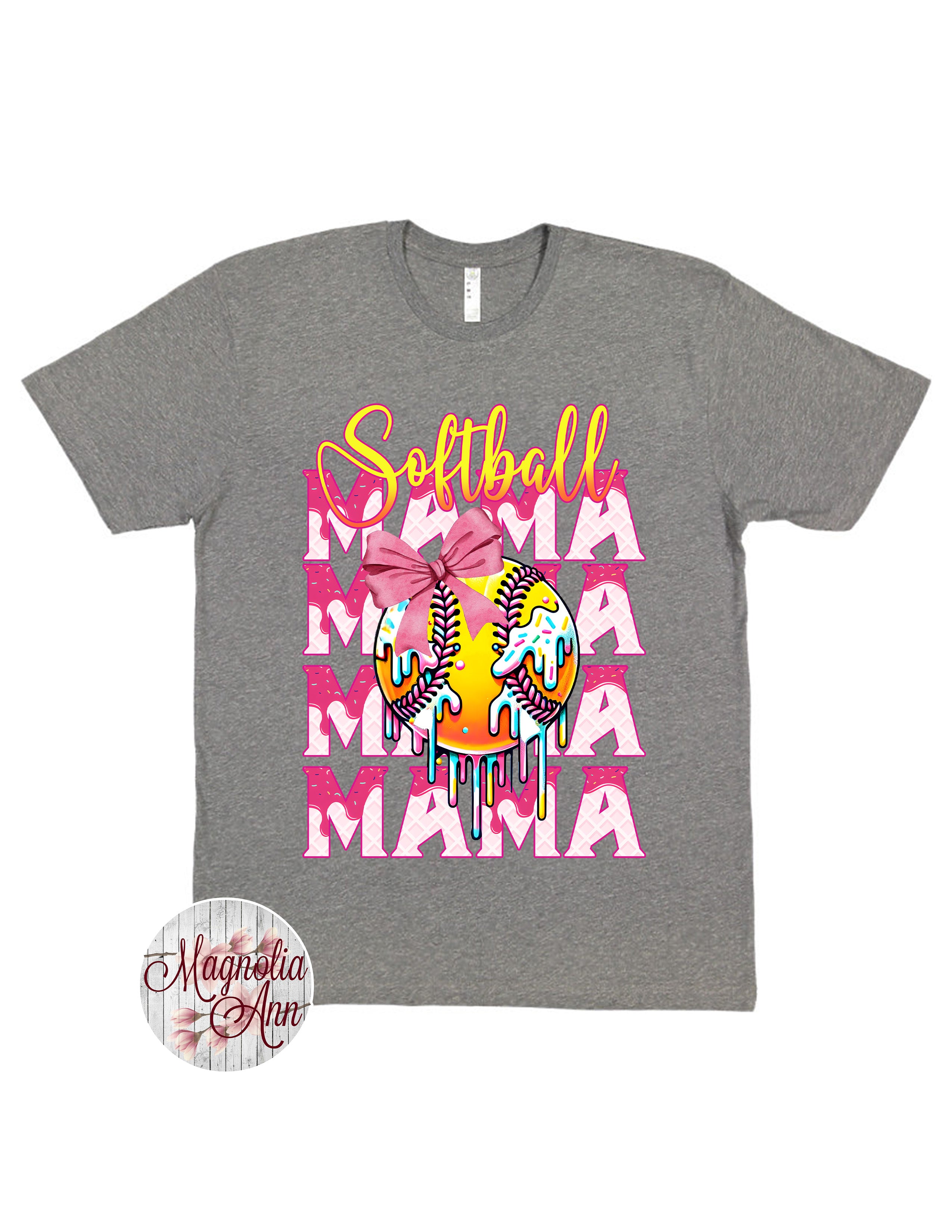 Stacked Softball Mama Ice Cream Drip Graphic T-Shirt
