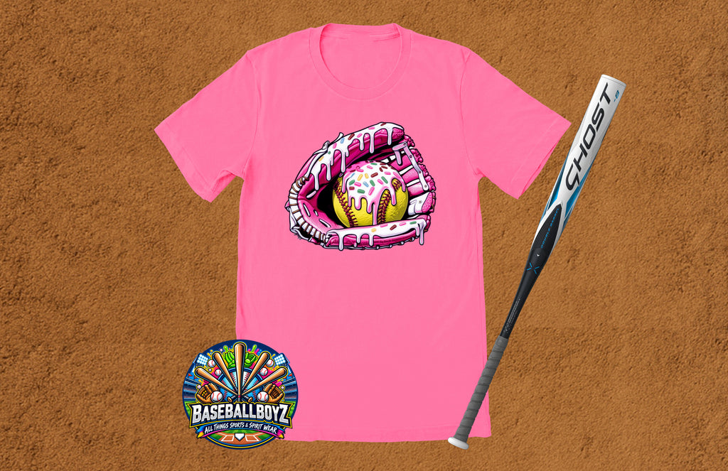Softball Glove Ice Cream Drip Graphic T-Shirt
