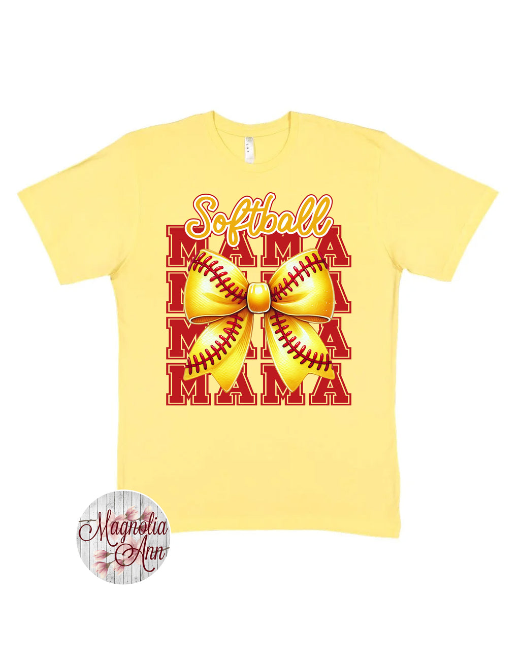 Stacked Softball Mama Bow Graphic T-Shirt