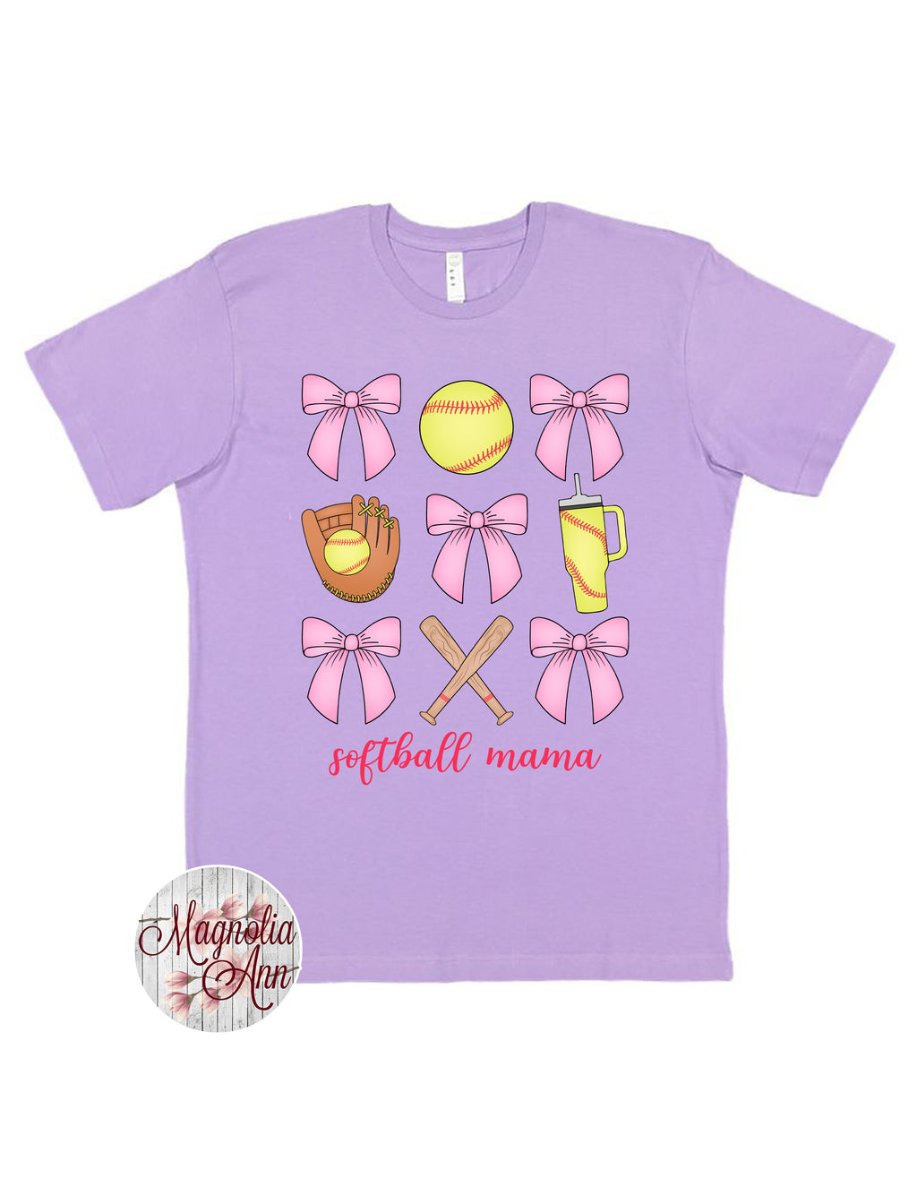 Softball Mama Bow Coquette Graphic T-Shirt