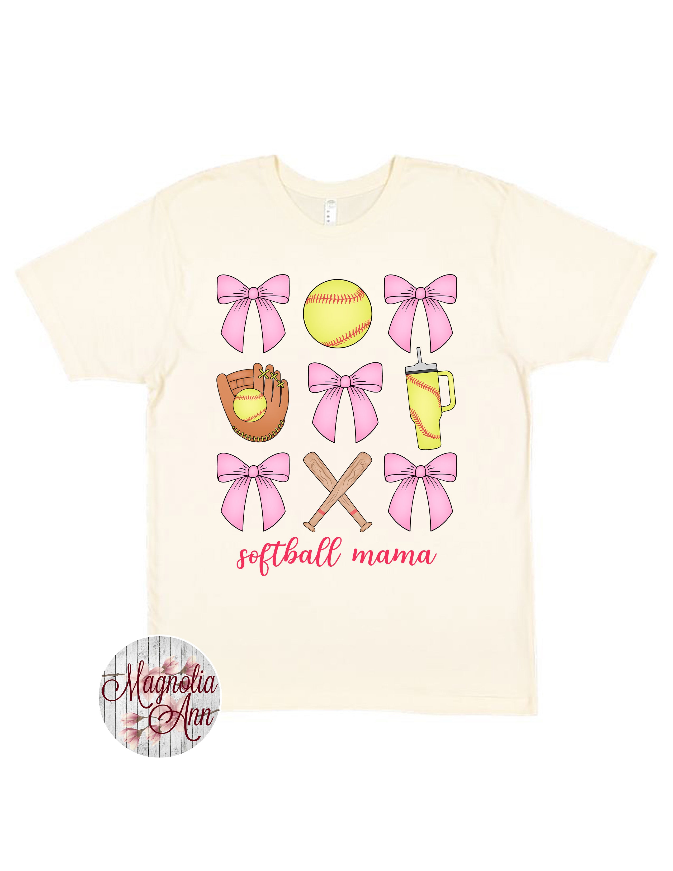 Softball Mama Bow Coquette Graphic T-Shirt