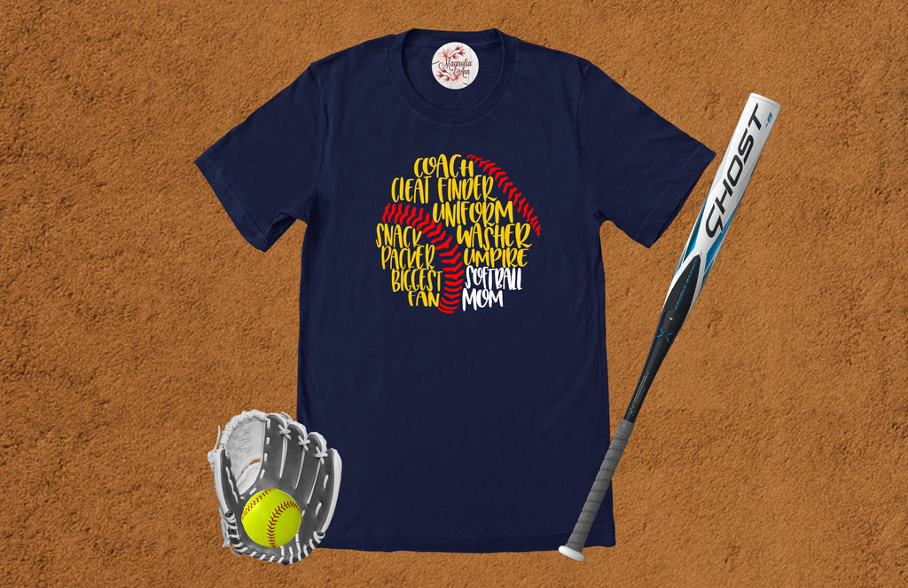Softball Mom Ball Text Graphic T-Shirt