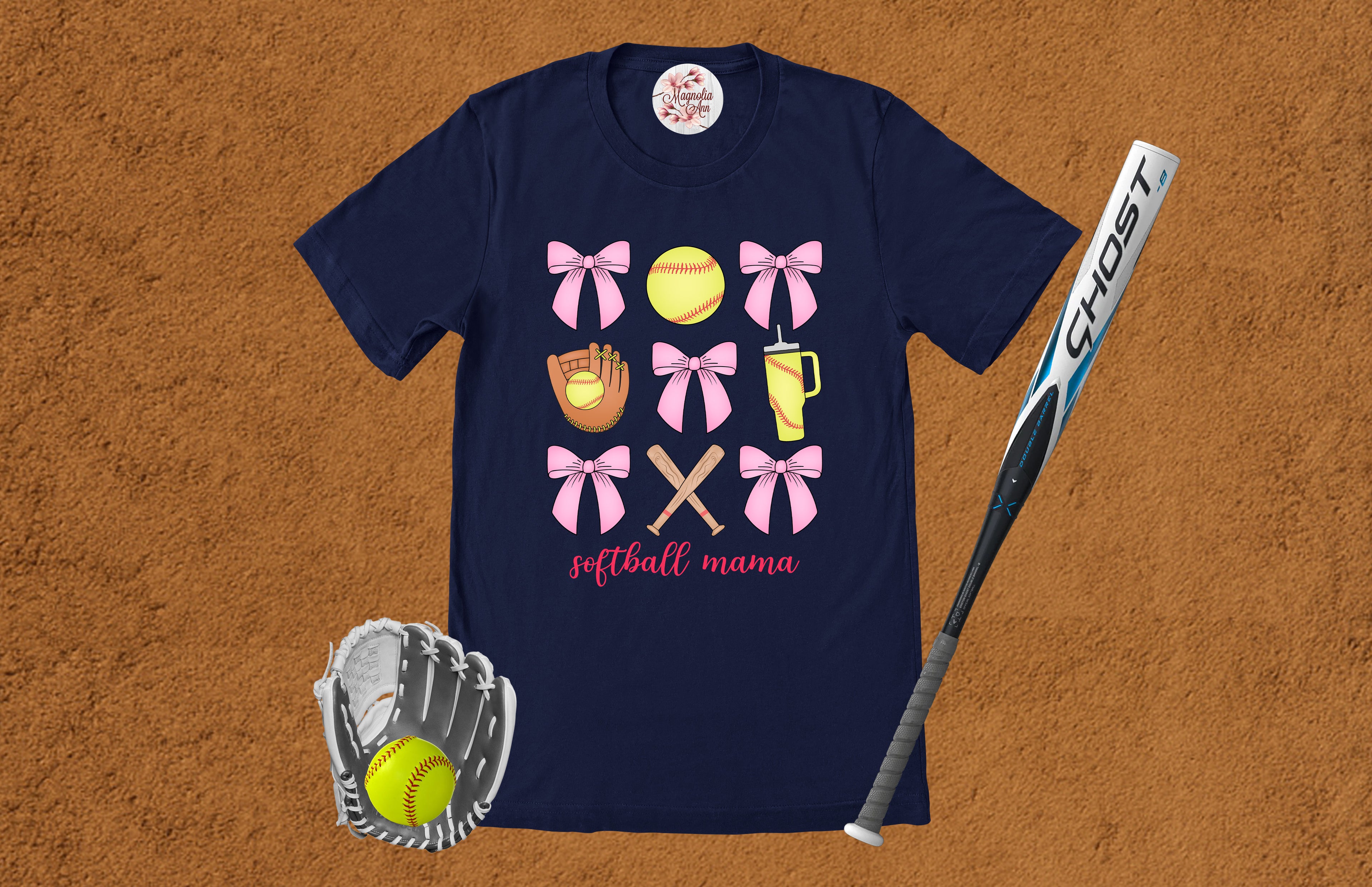 Softball Mama Bow Coquette Graphic T-Shirt