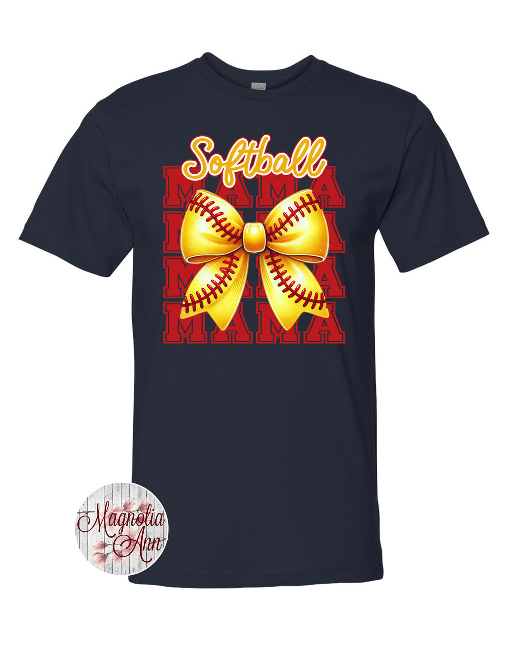 Stacked Softball Mama Bow Graphic T-Shirt