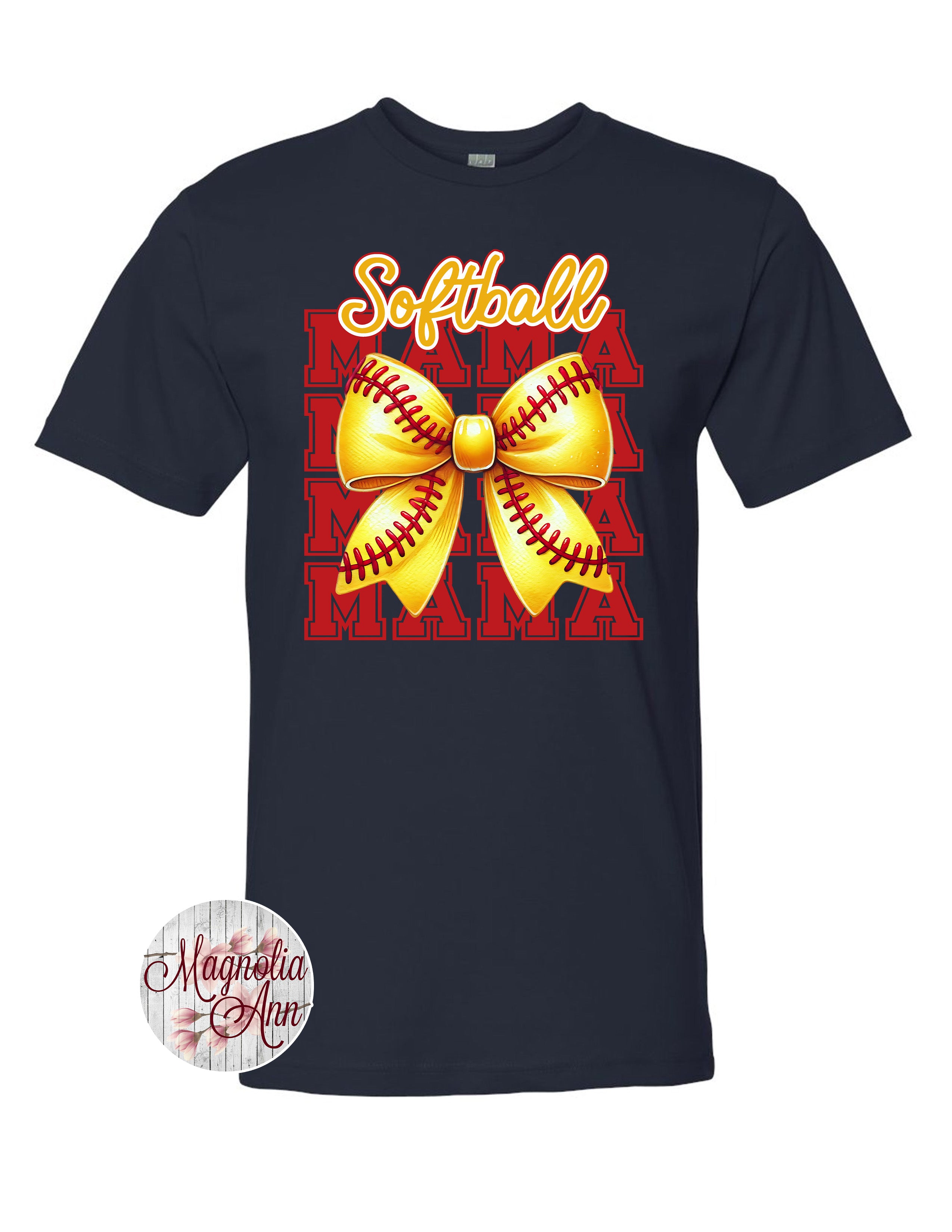 Stacked Softball Mama Bow Graphic T-Shirt