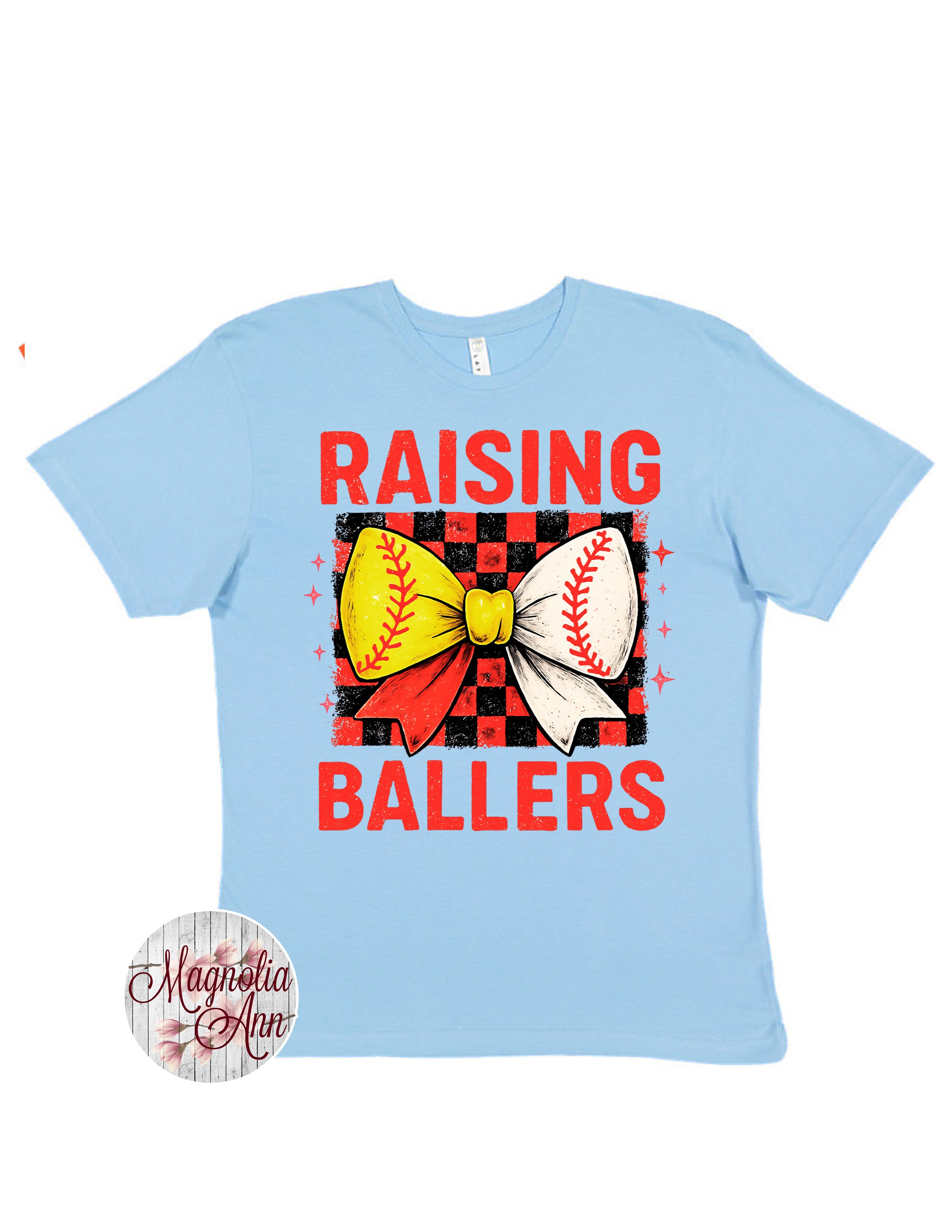 Raising Ballers Baseball Softball Bow T-Shirt
