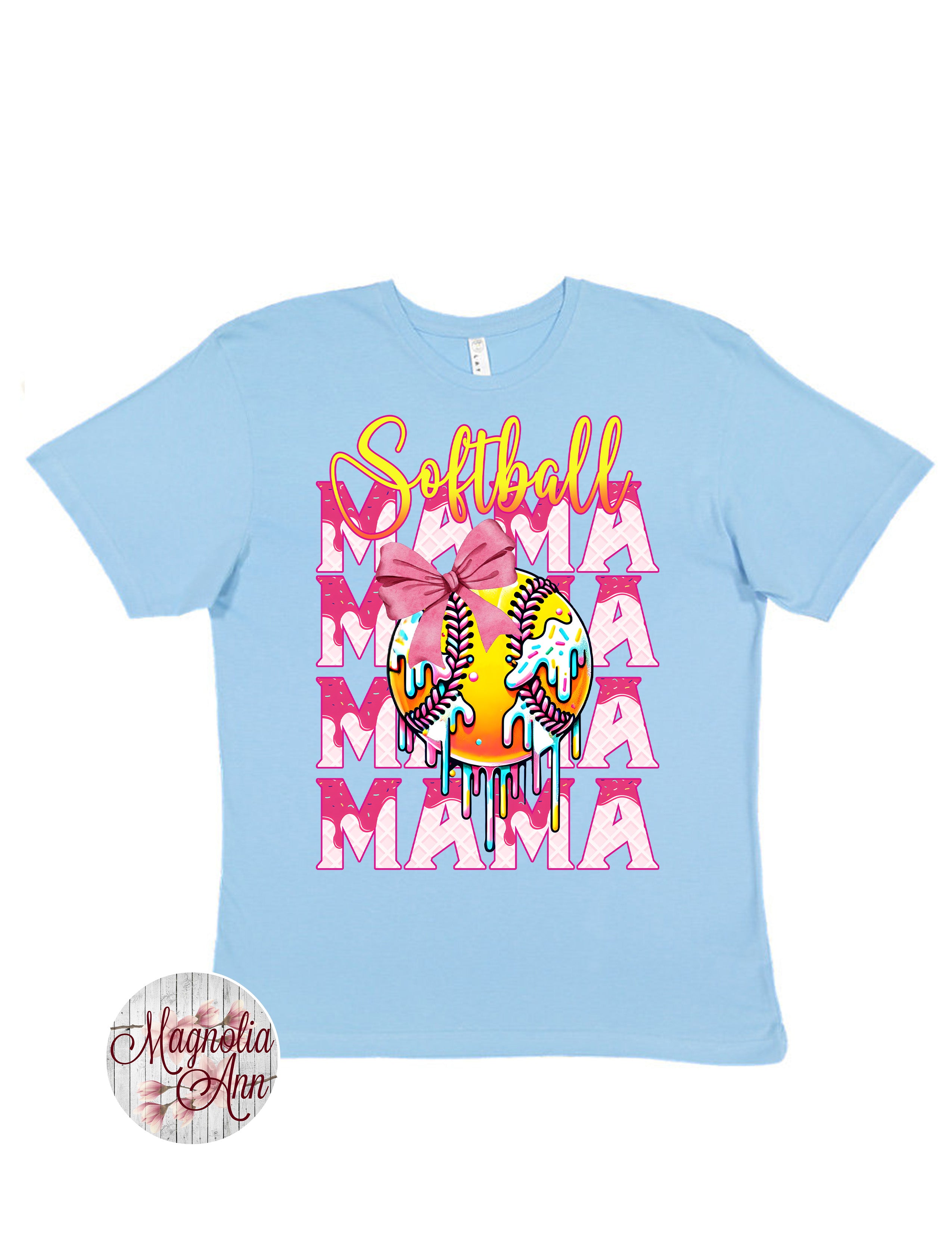 Stacked Softball Mama Ice Cream Drip Graphic T-Shirt