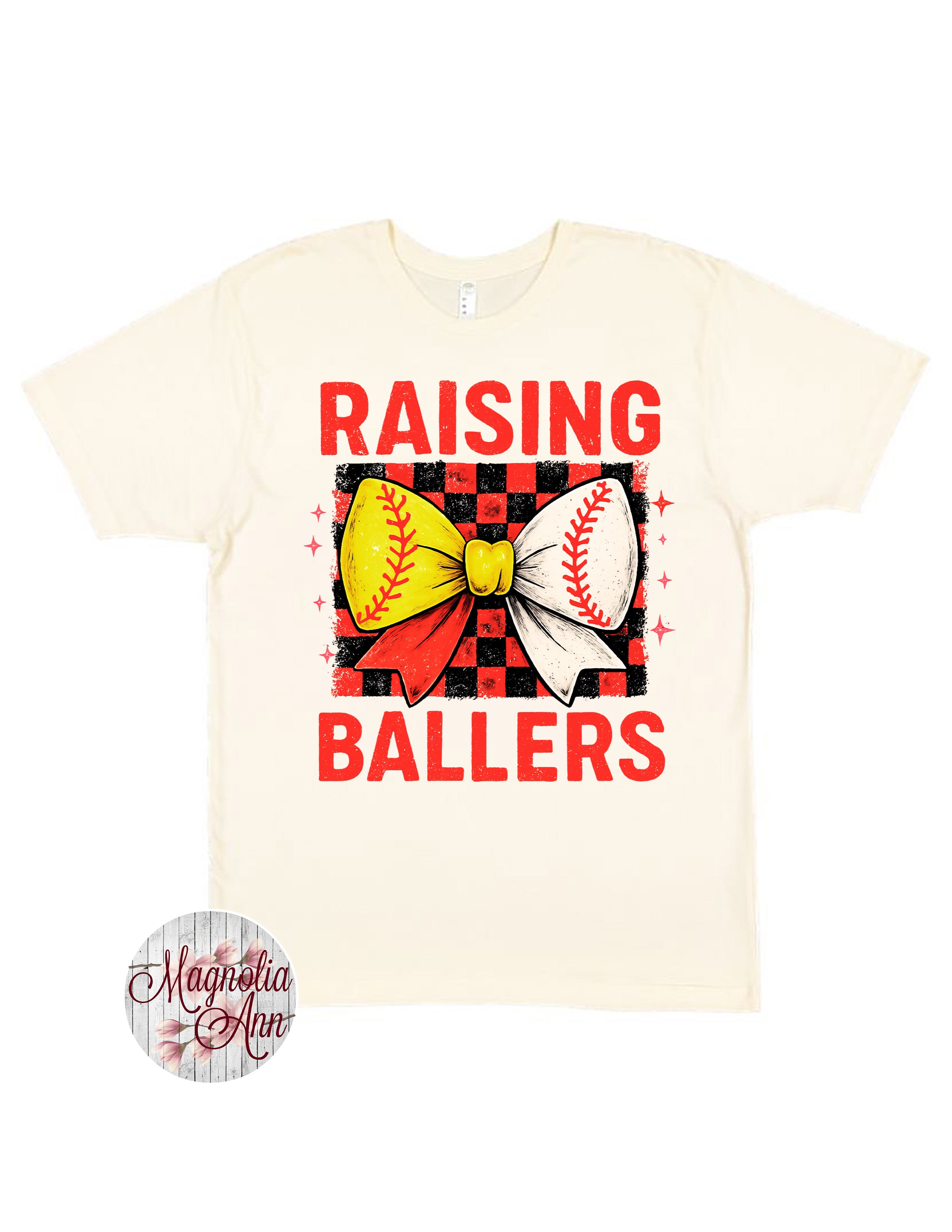 Raising Ballers Baseball Softball Bow T-Shirt