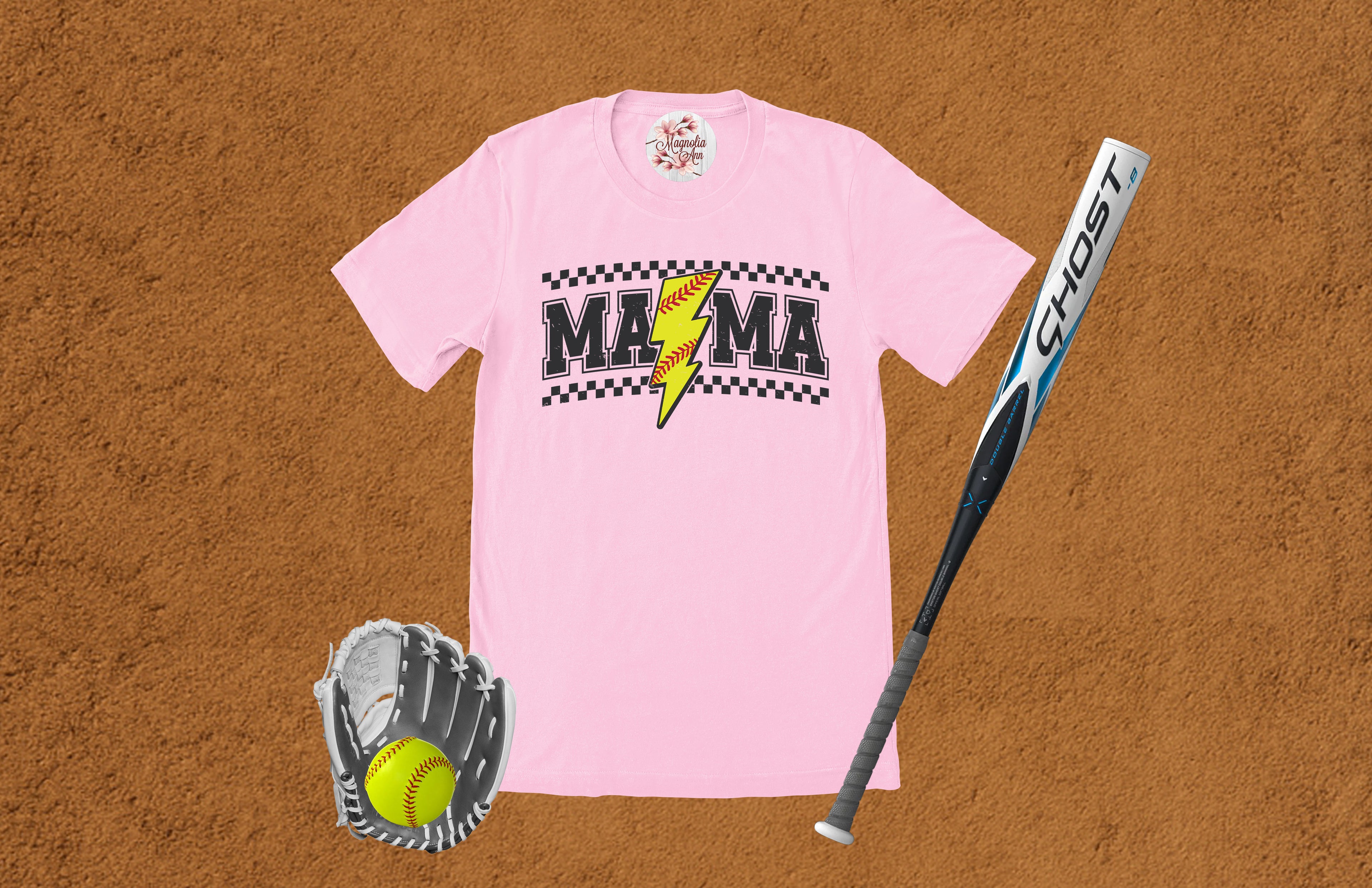 Retro Lightning Bolt Softball Mama Graphic T-Shirt