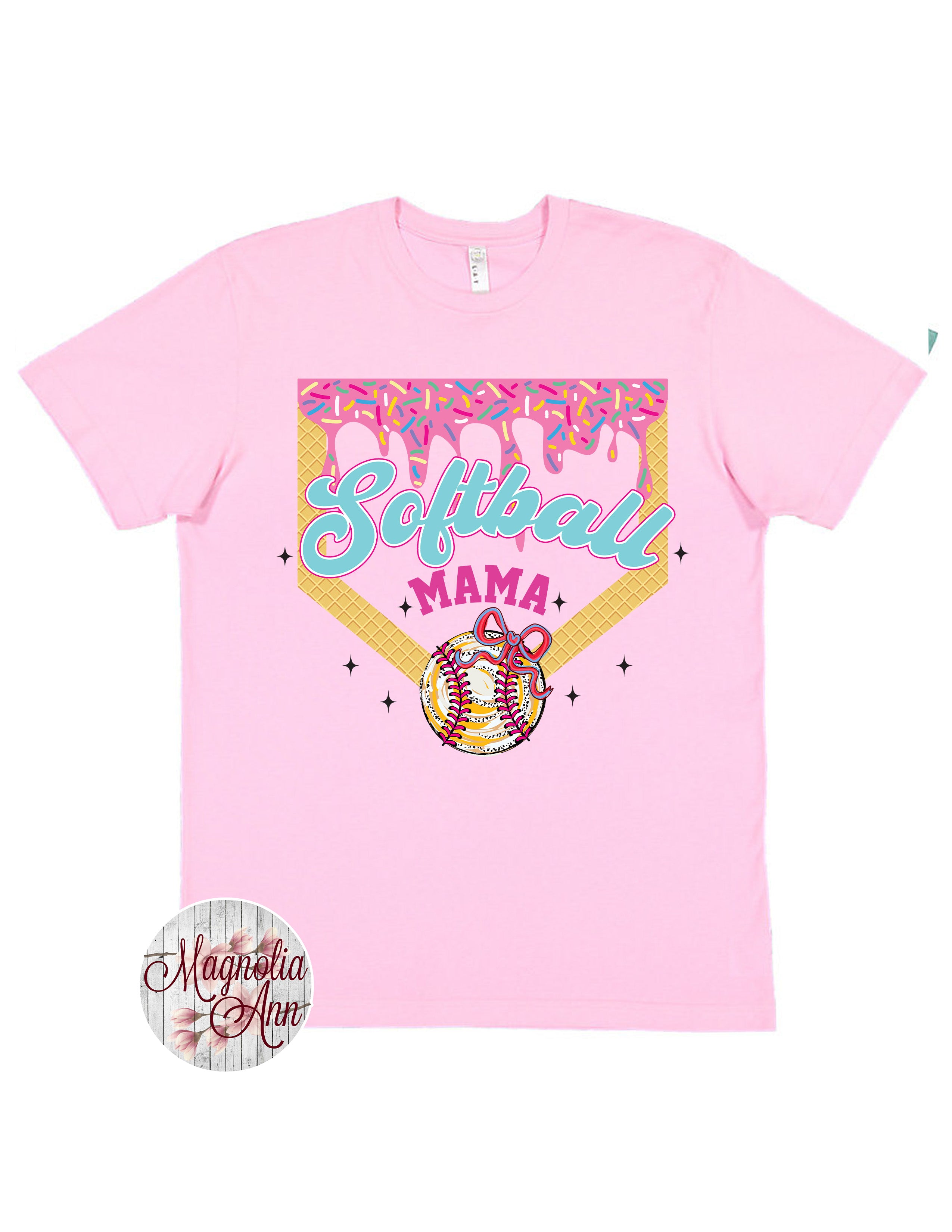 Softball Mama Ice Cream Drip Graphic T-Shirt