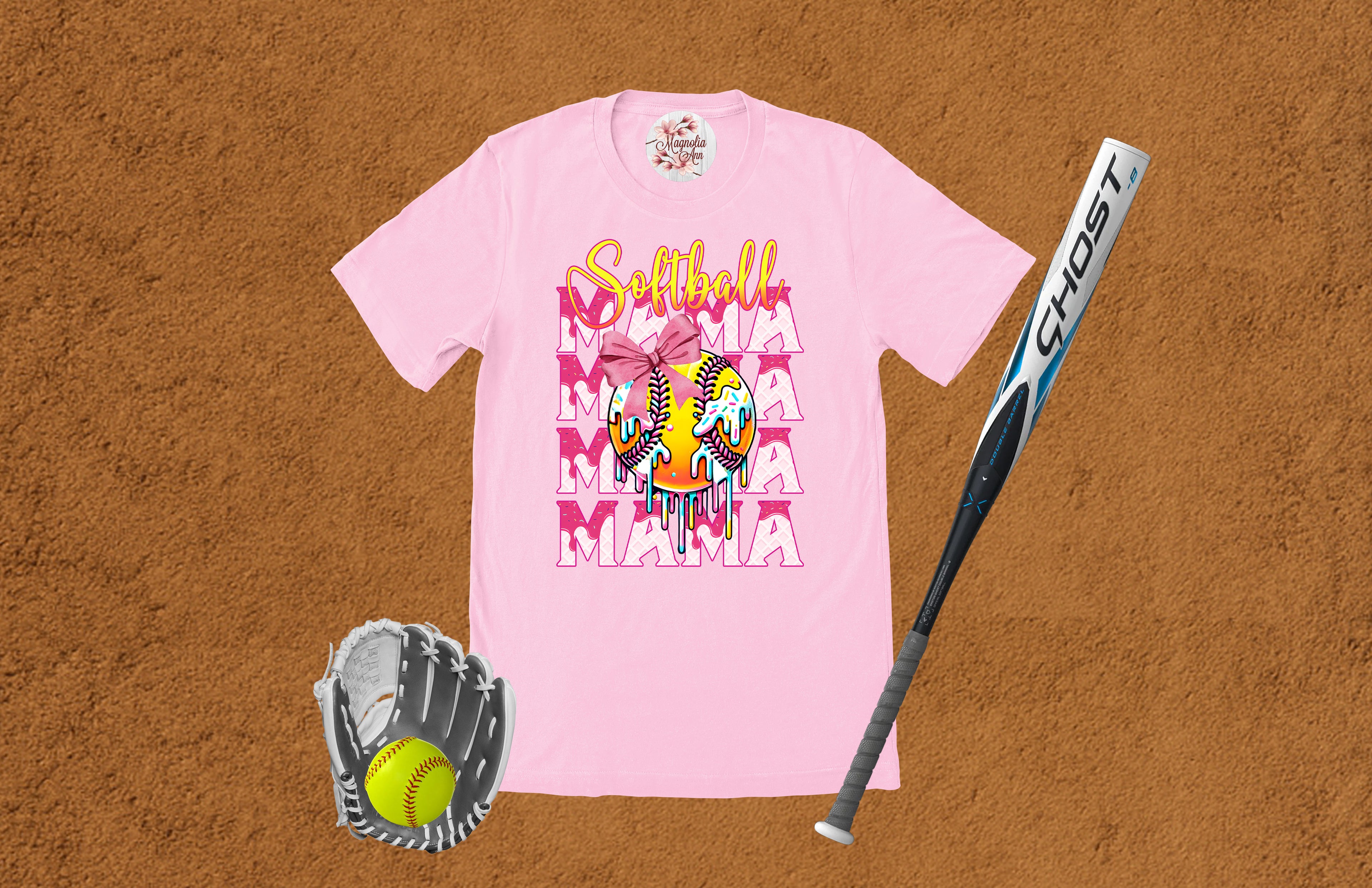 Stacked Softball Mama Ice Cream Drip Graphic T-Shirt