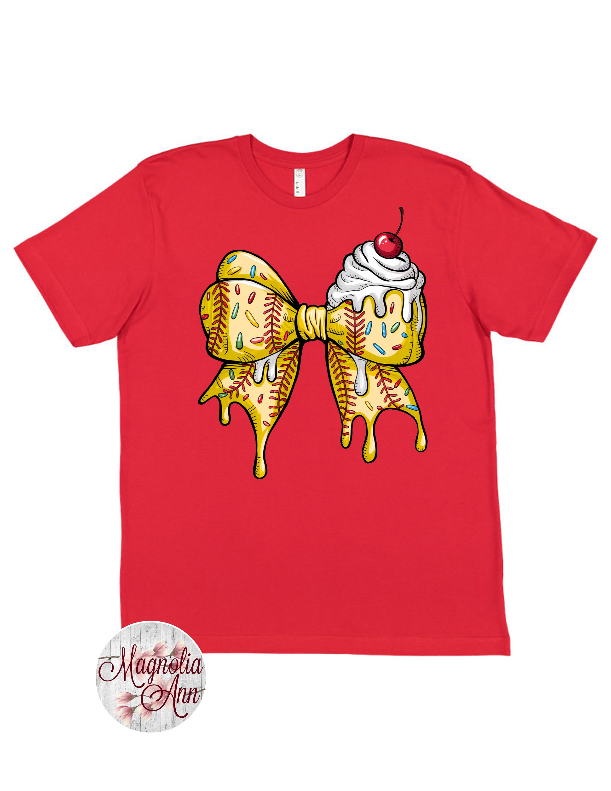 Softball Bow Ice Cream Drip Graphic T-Shirt