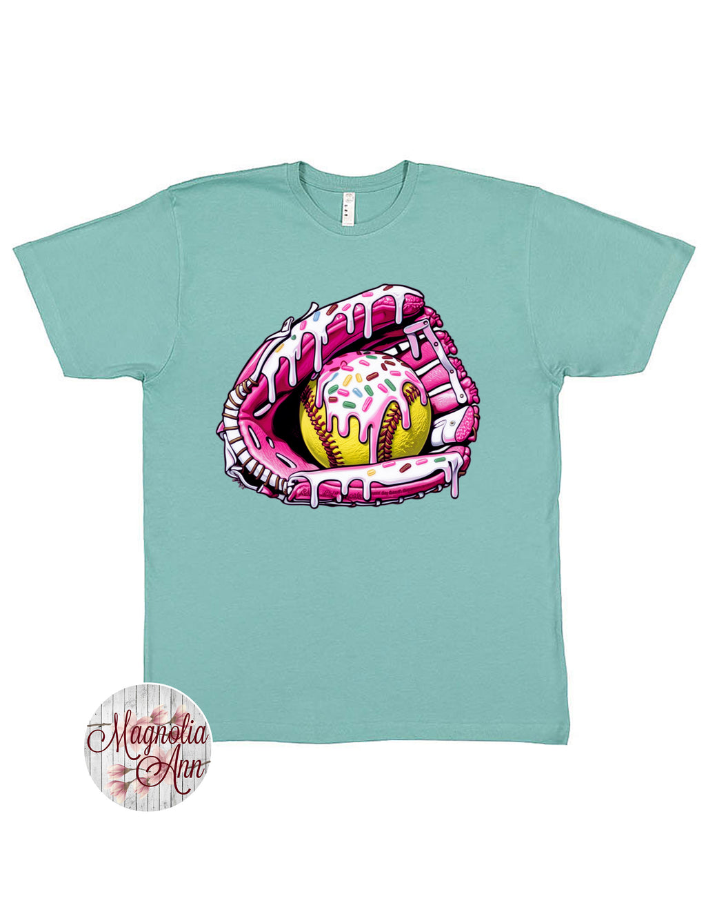 Softball Glove Ice Cream Drip Graphic T-Shirt