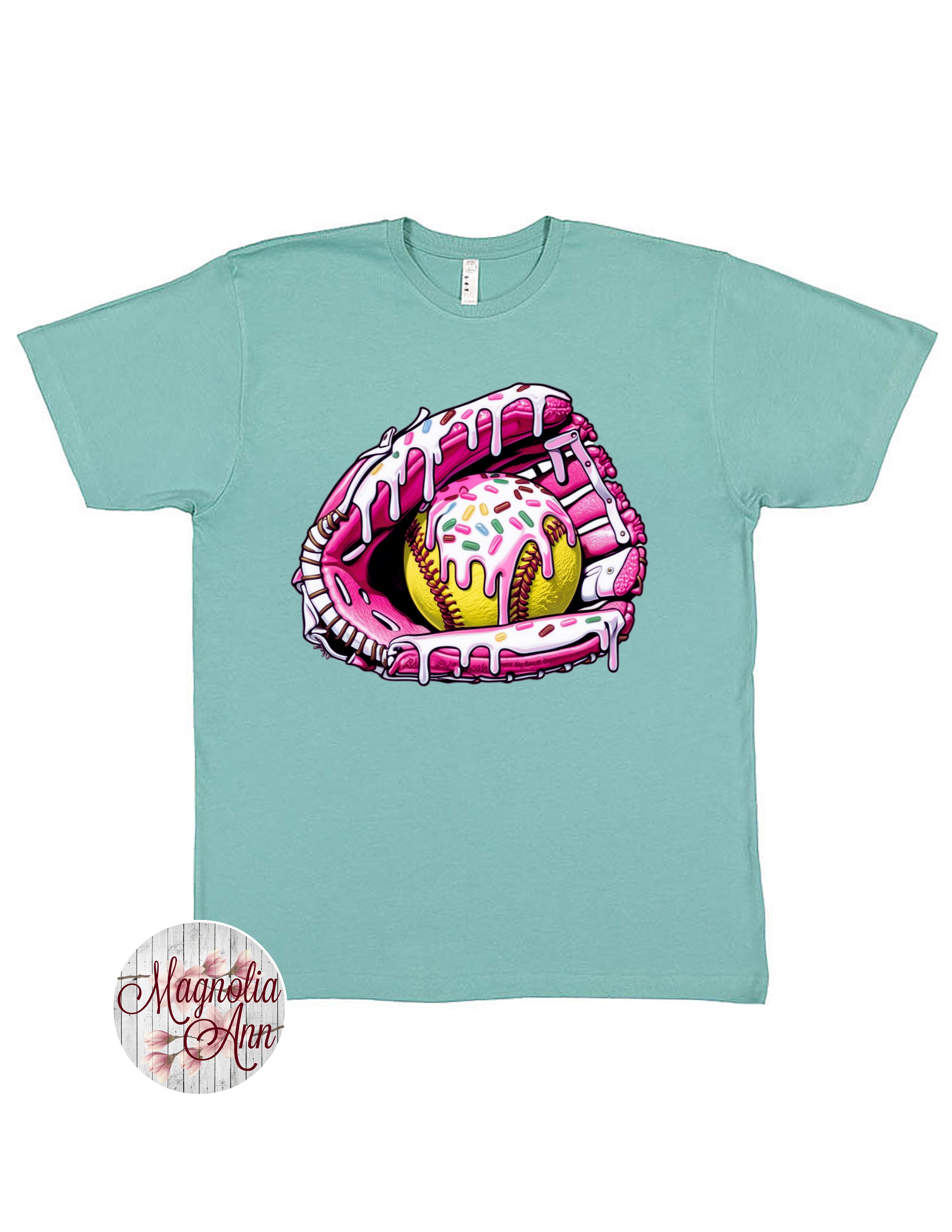 Softball Glove Ice Cream Drip Graphic T-Shirt
