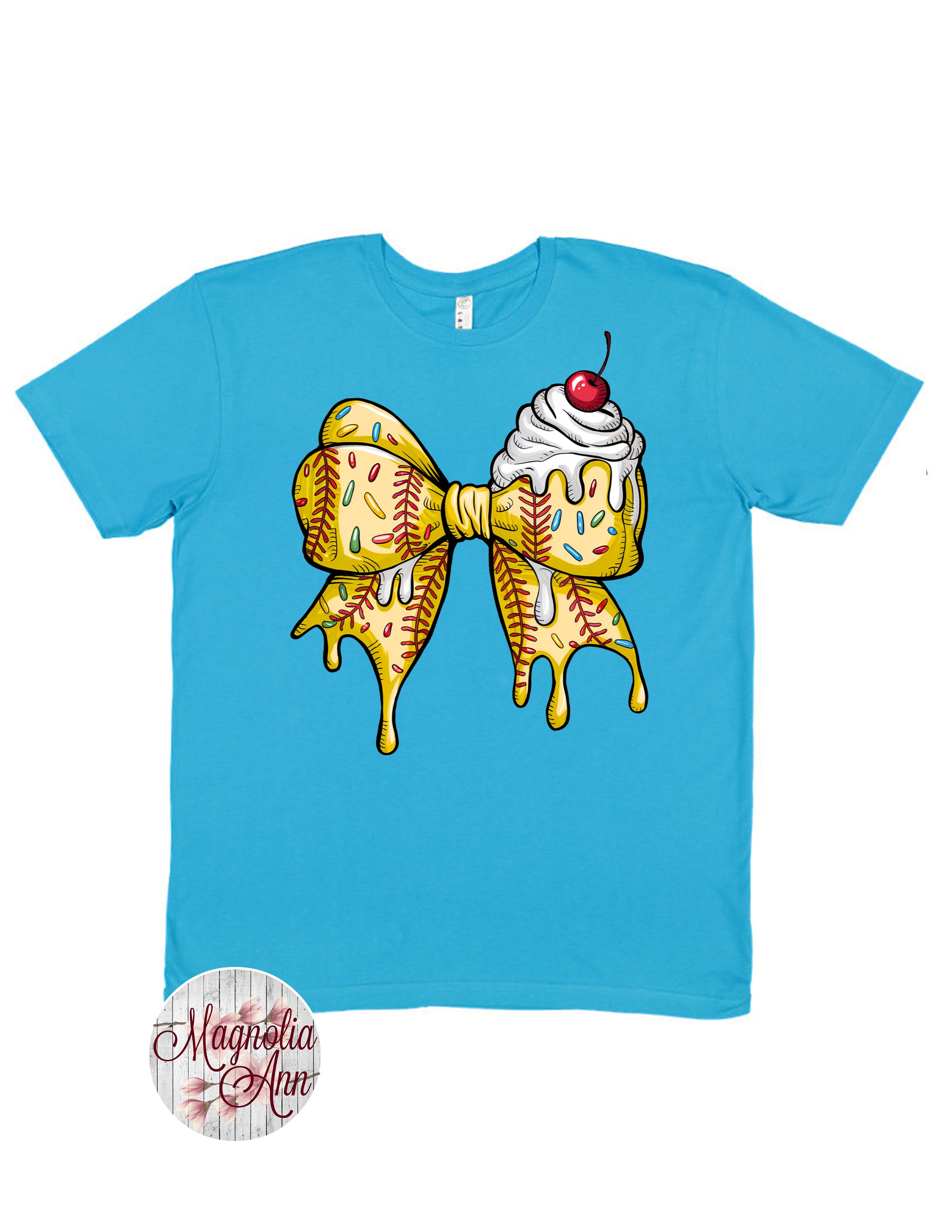 Softball Bow Ice Cream Drip Graphic T-Shirt