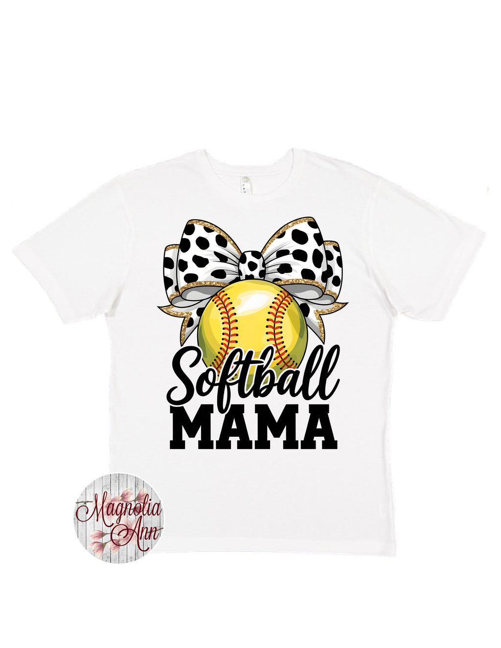 Softball Mama Bow Graphic T-Shirt