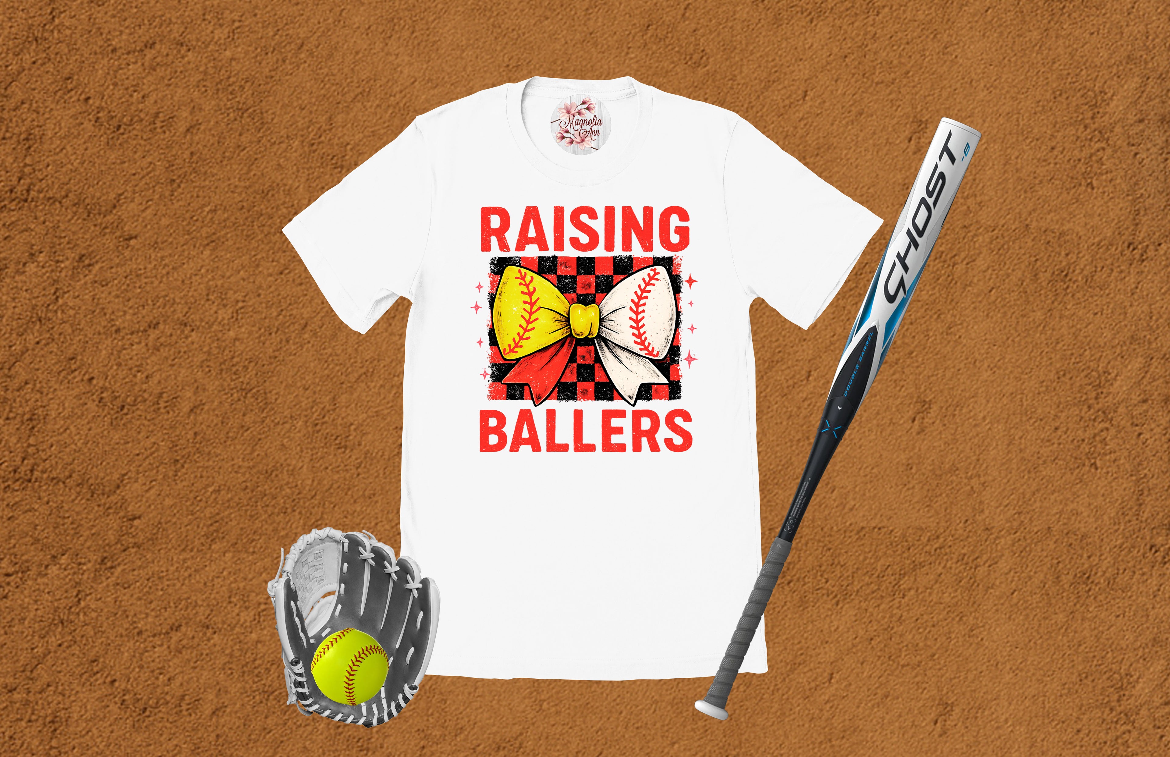 Raising Ballers Baseball Softball Bow T-Shirt