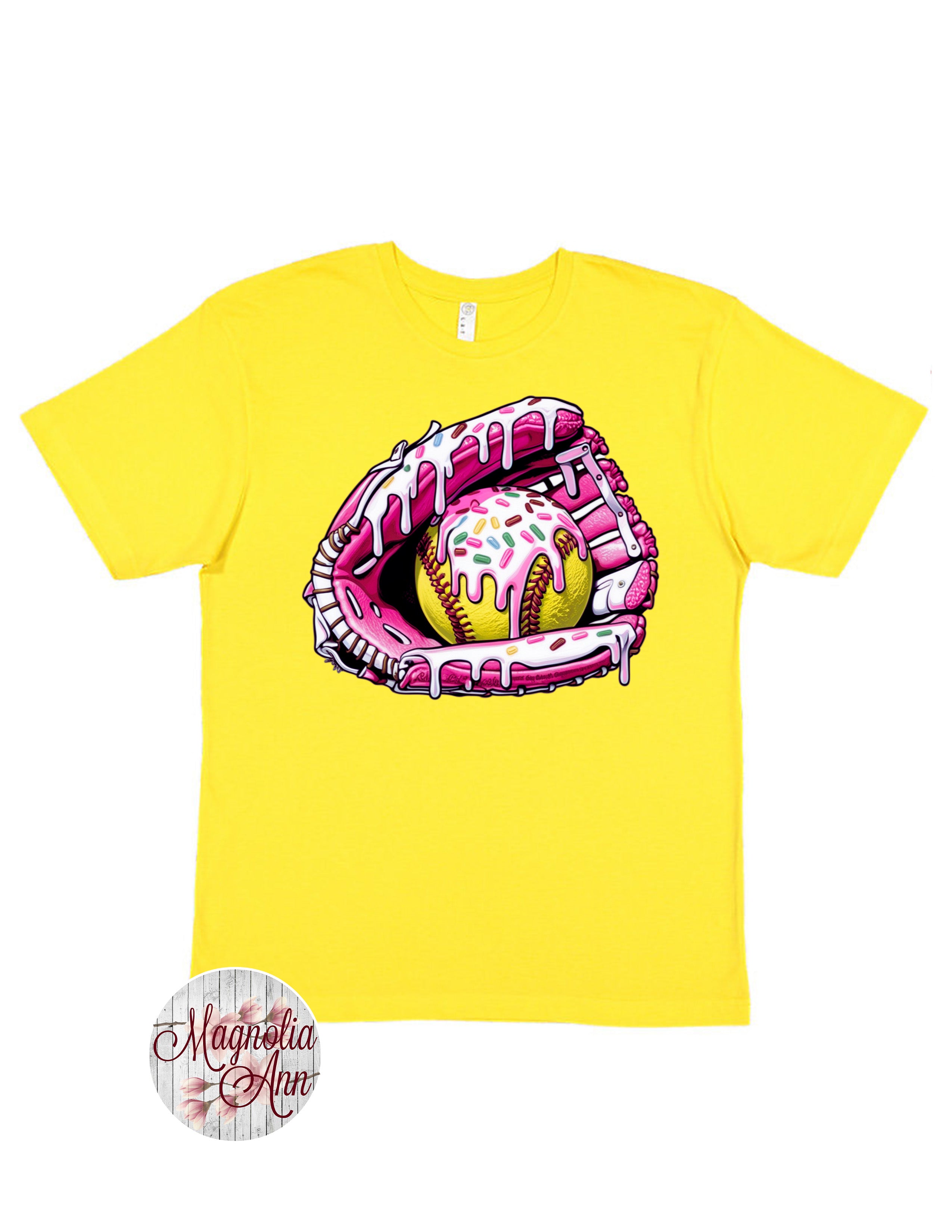 Softball Glove Ice Cream Drip Graphic T-Shirt