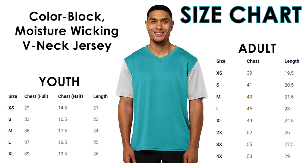 Custom Adult Unisex Moisture Wicking Color Block V-Neck Jersey