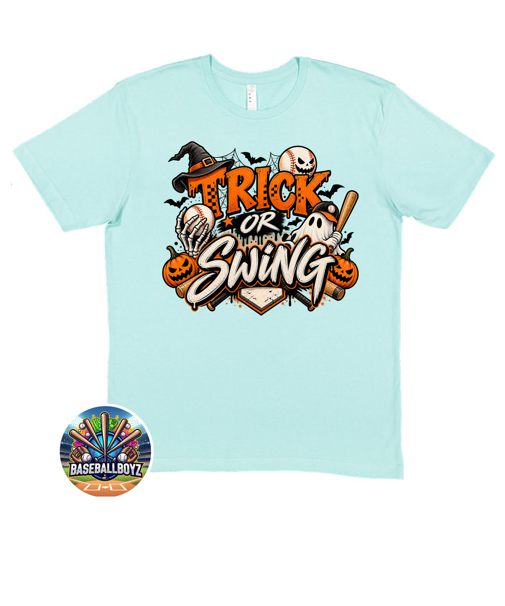 Trick or Swing Baseball Halloween Graphic T-Shirt