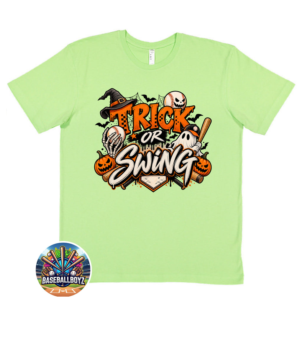 Trick or Swing Baseball Halloween Graphic T-Shirt