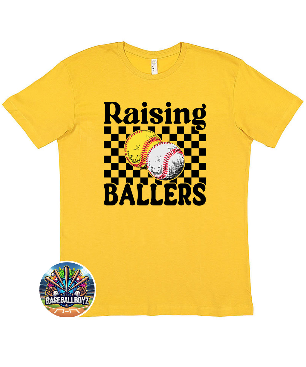 Raising Ballers Baseball Softball Checkered T-Shirt