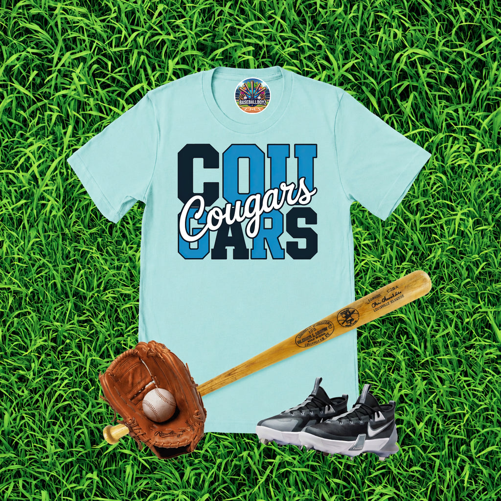 Cougars Block Cursive Text Team Graphic T-Shirt
