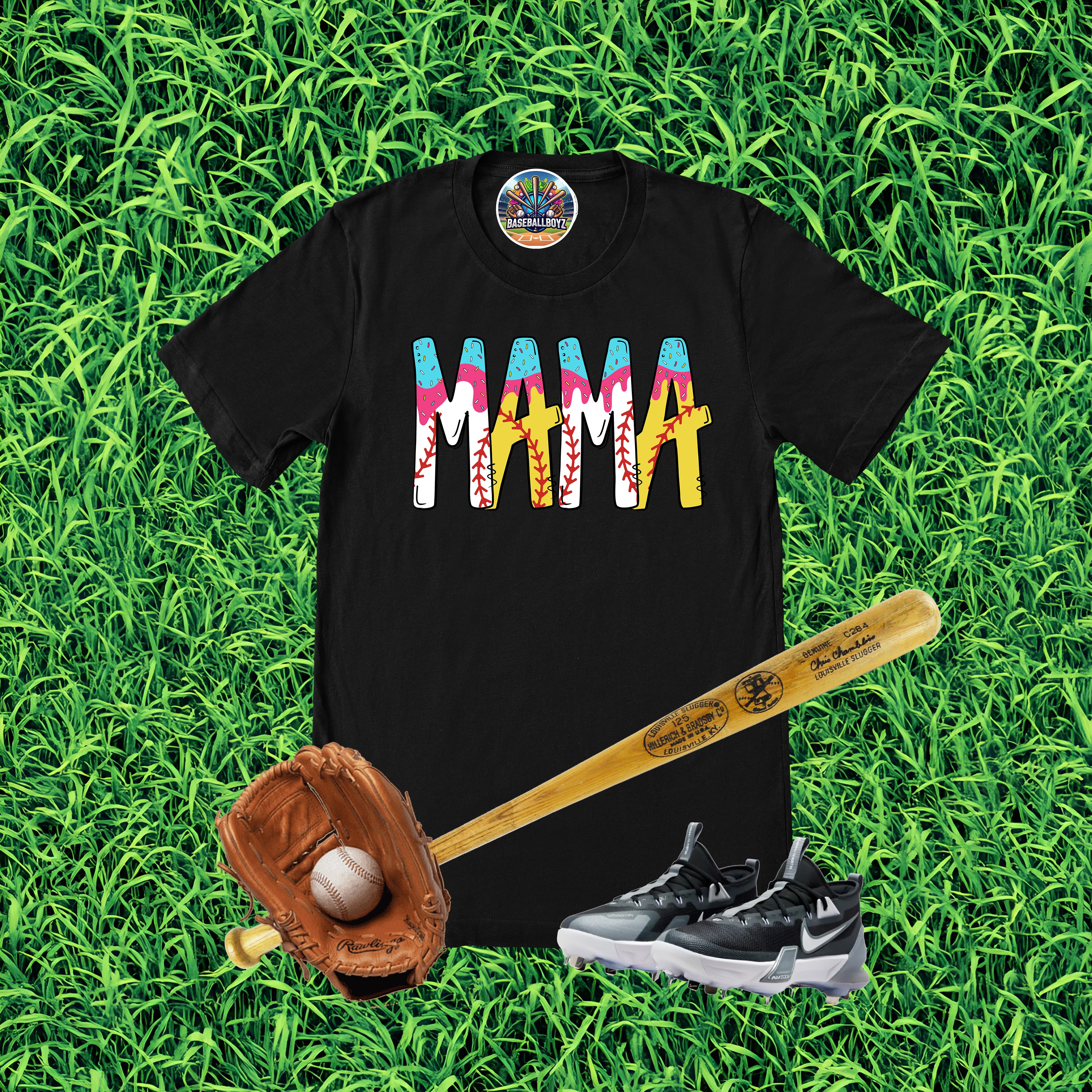Mama Baseball Softball Ice Cream Drip Checkered T-Shirt