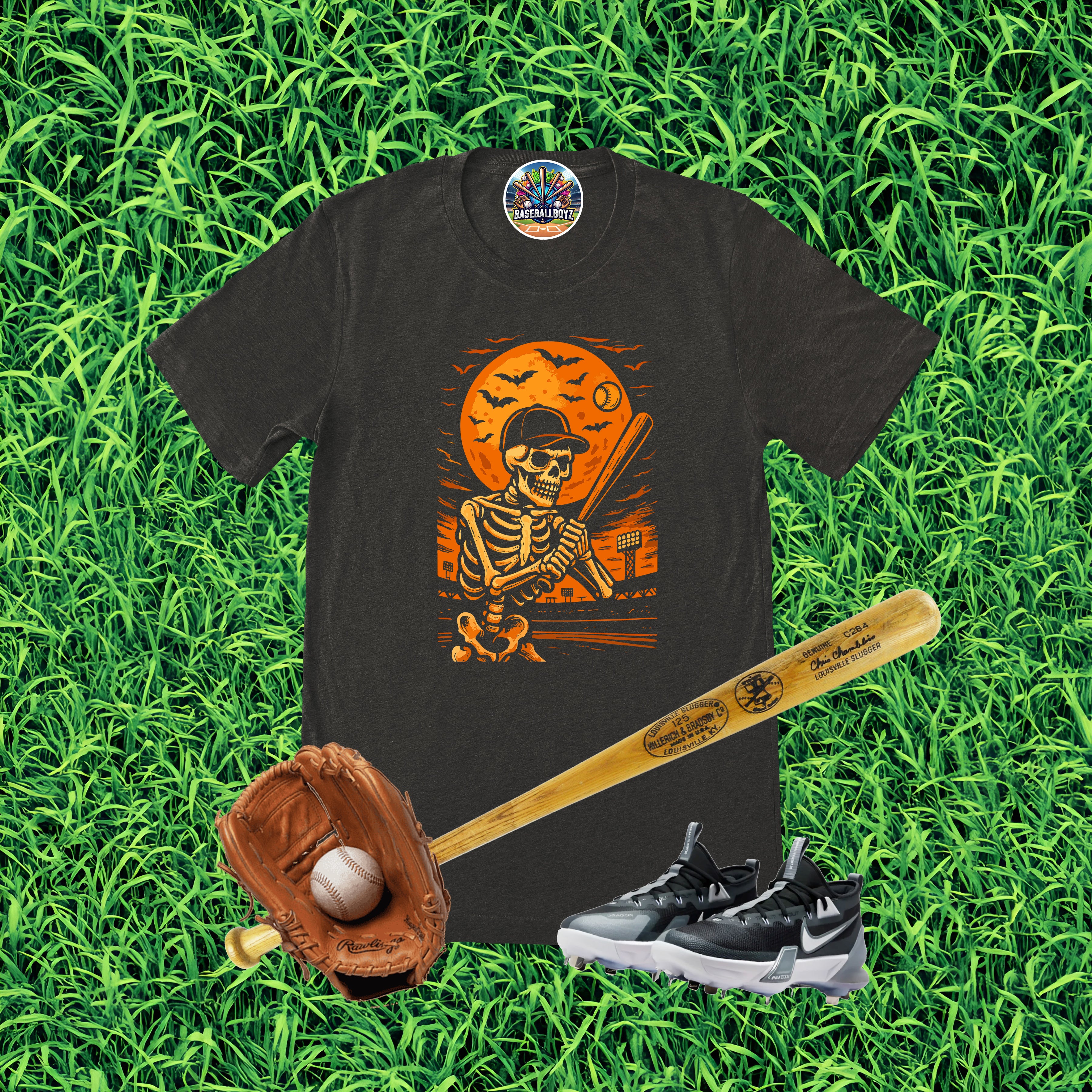 Baseball Skeleton Batting Halloween Graphic T-Shirt