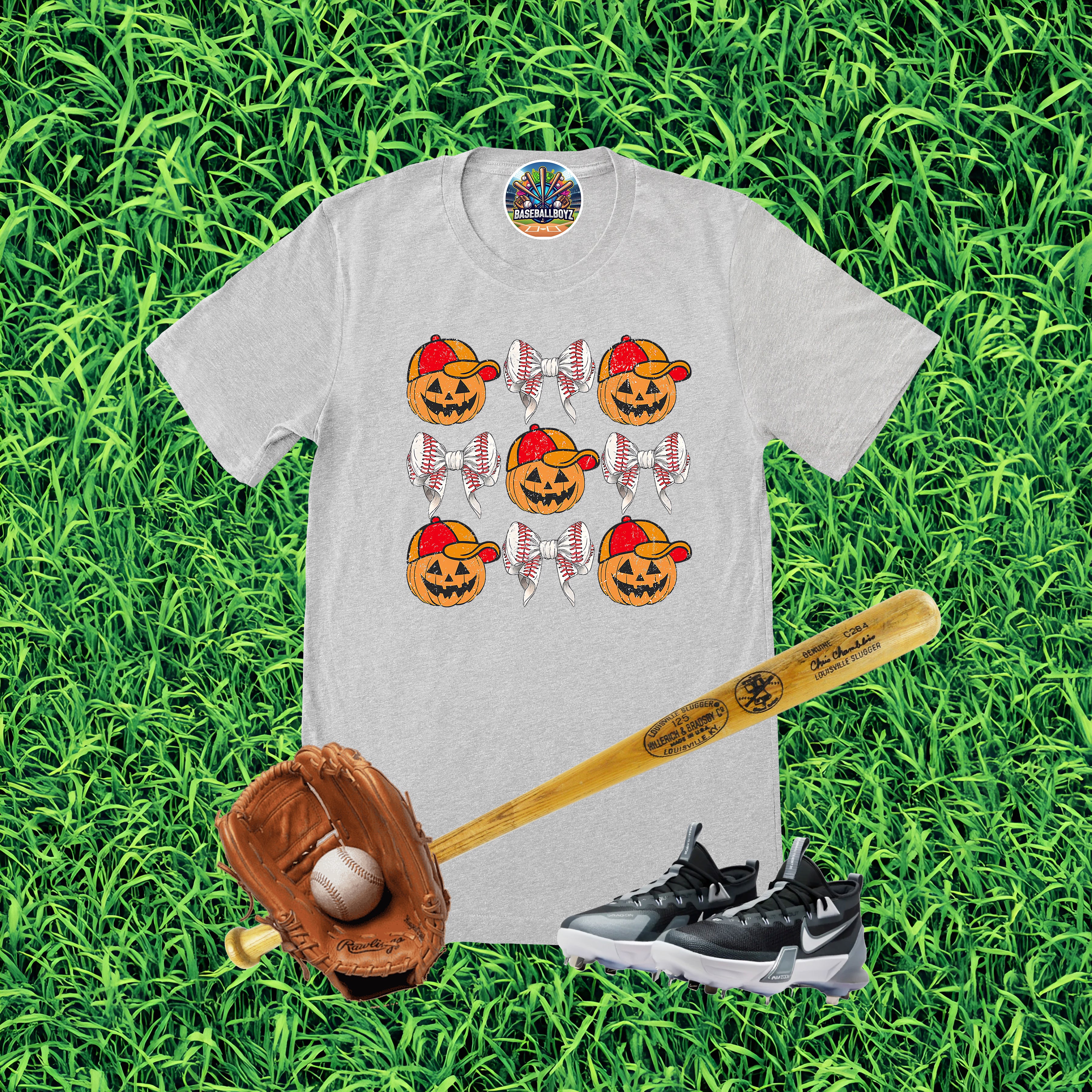 Baseball Pumpkins Coquette Bows Halloween Graphic T-Shirt
